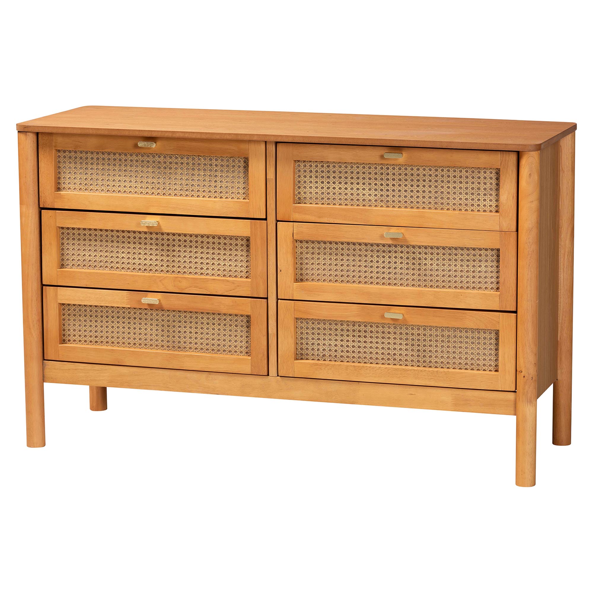 Baxton Studio Jenn Golden Brown Wood Japandi 5-Piece Queen Size Bedroom Set with Distressed-Finished Rattan