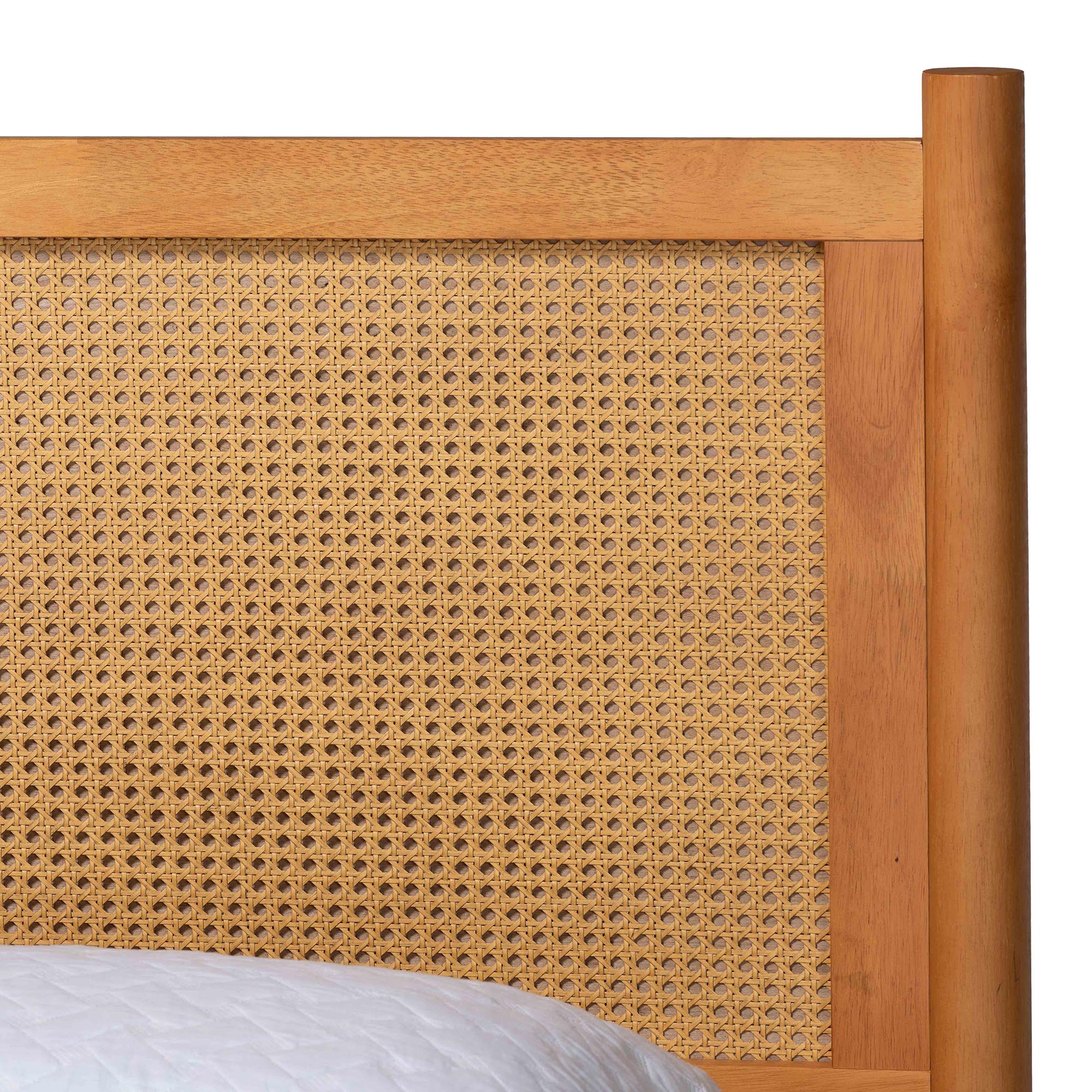 Baxton Studio Jenn Golden Brown Wood Japandi 5-Piece Queen Size Bedroom Set with Distressed-Finished Rattan