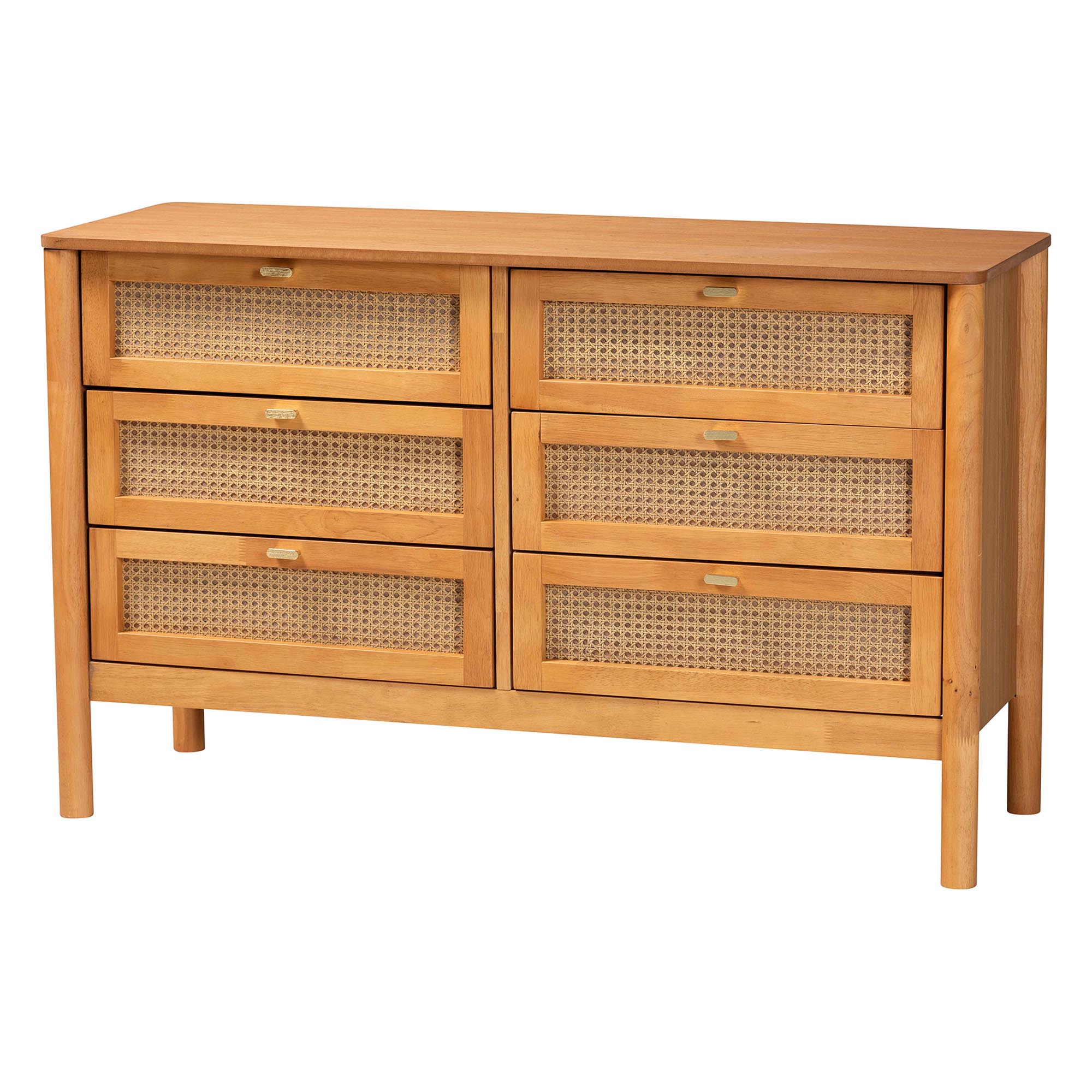 Baxton Studio Jenn Golden Brown Wood Japandi 4-Piece Queen Size Bedroom Set with Distressed-Finished Rattan