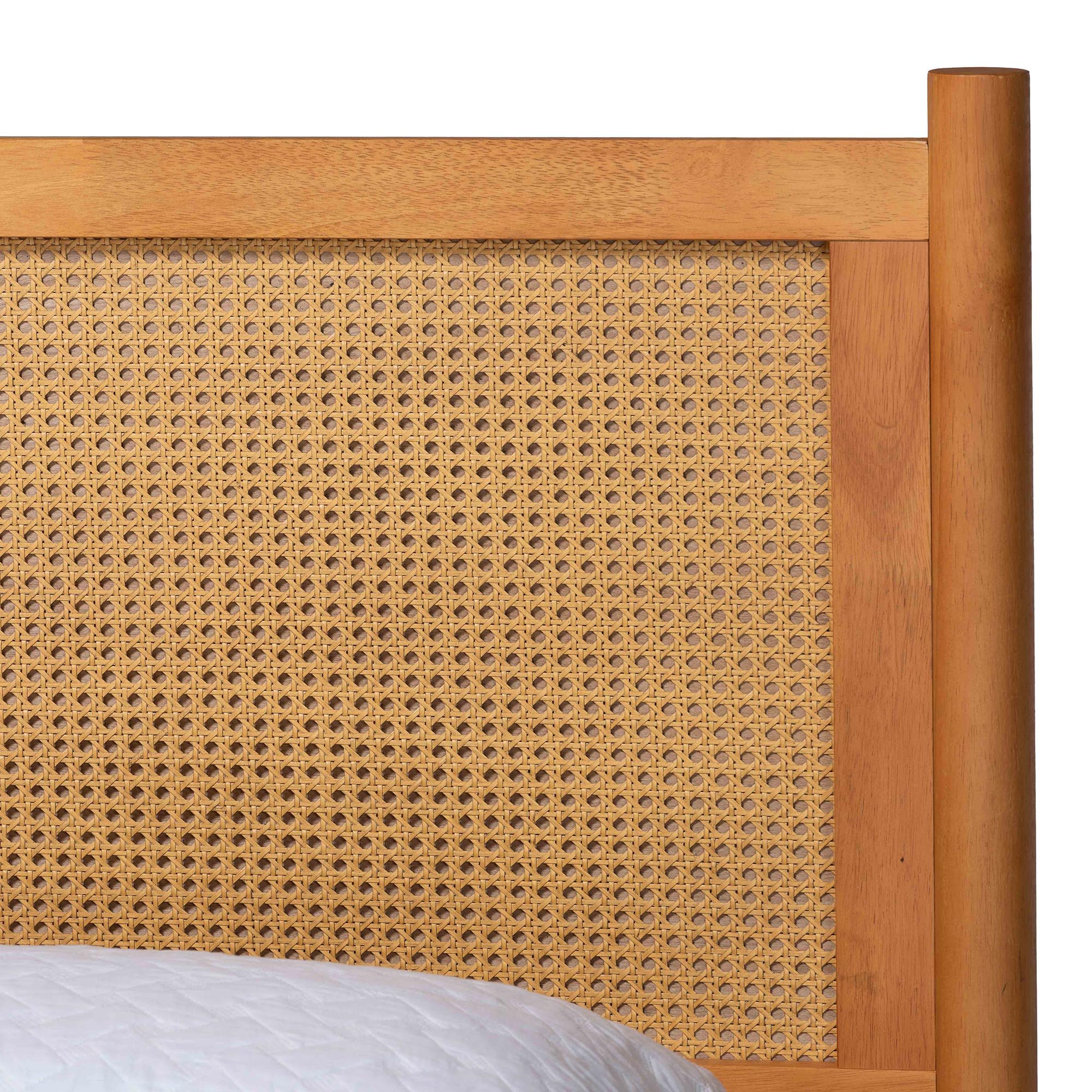 Baxton Studio Jenn Golden Brown Wood Japandi 4-Piece Queen Size Bedroom Set with Distressed-Finished Rattan