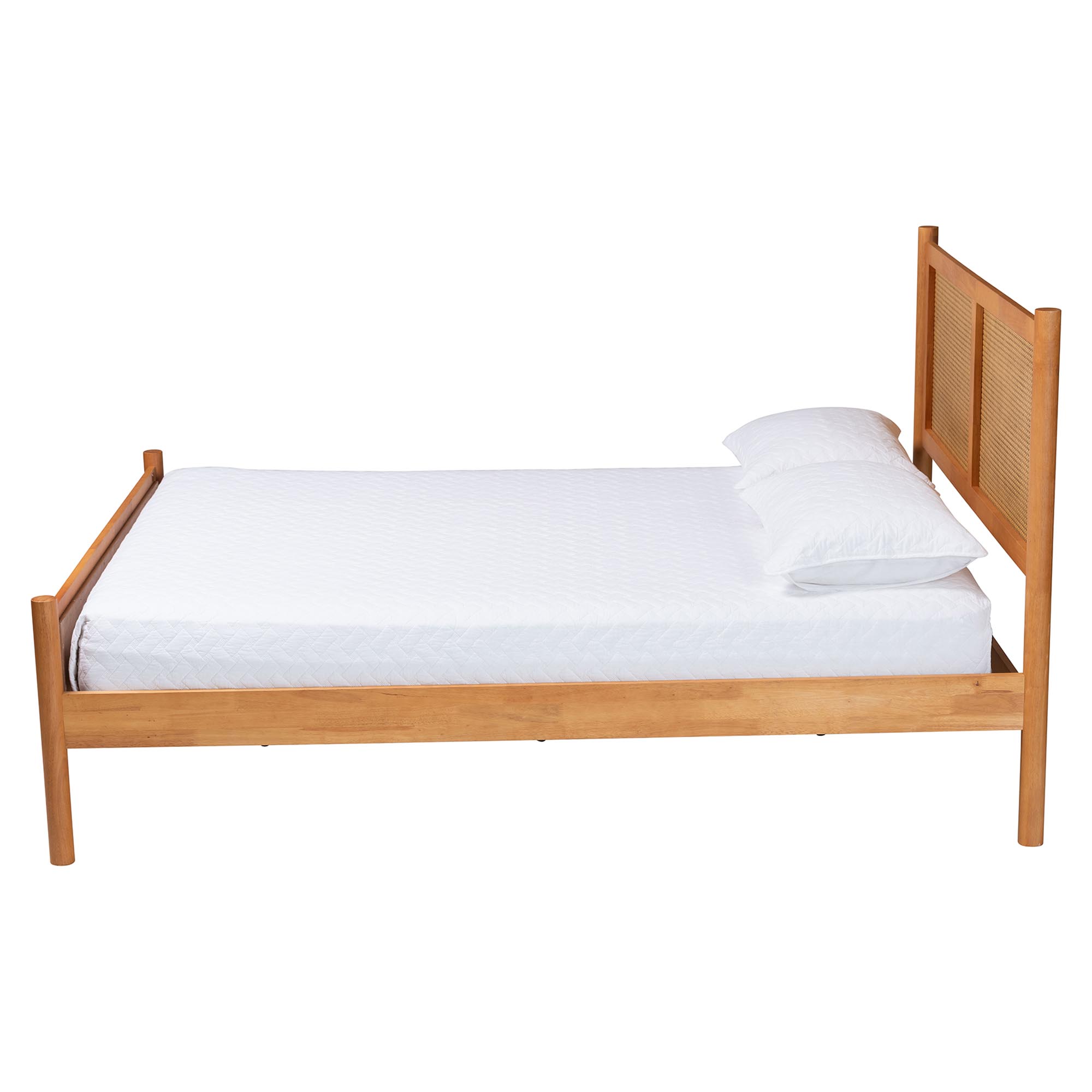Baxton Studio Jenn Golden Brown Wood Japandi Queen Size Platform Bed with Distressed-Finished Rattan