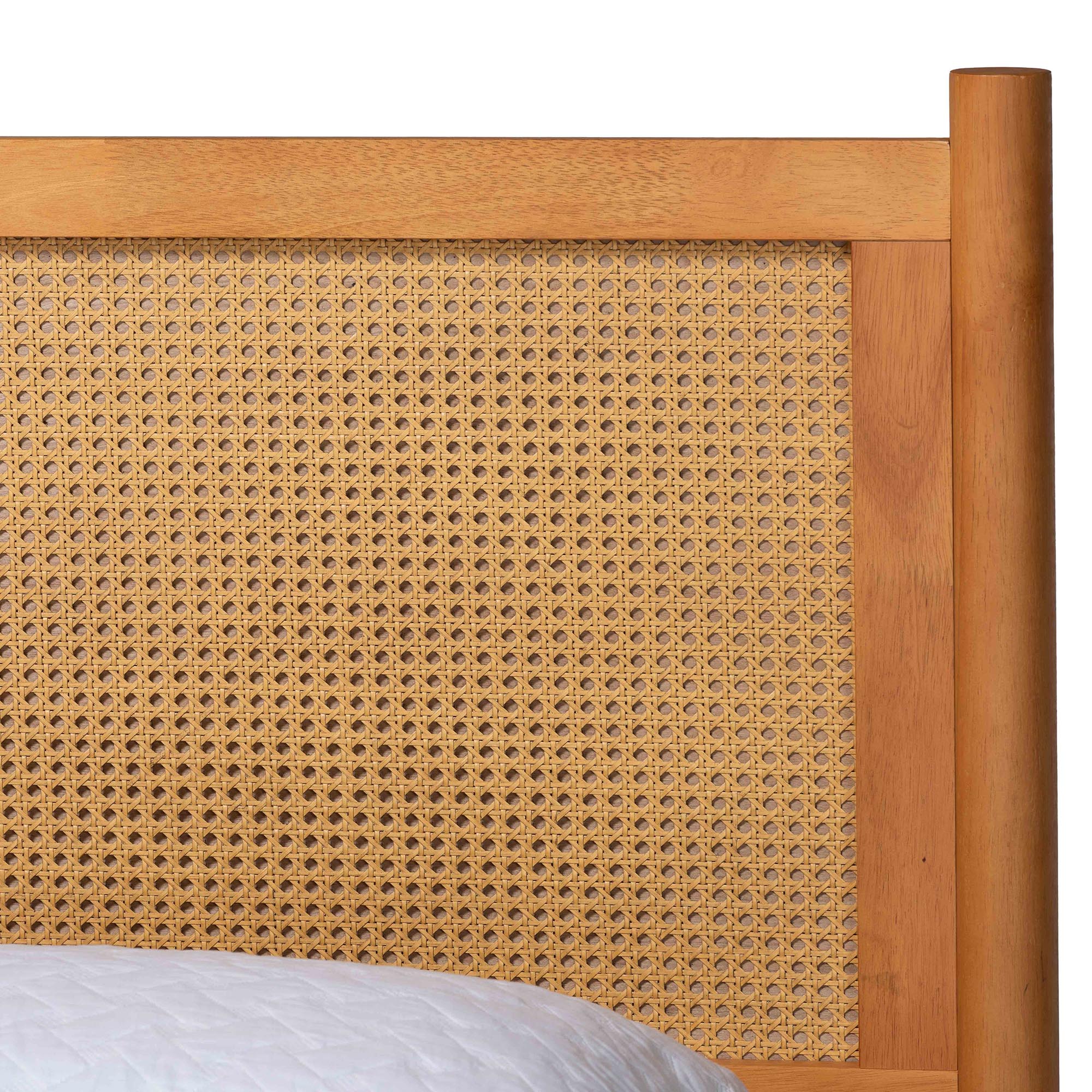 Baxton Studio Jenn Golden Brown Wood Japandi Queen Size Platform Bed with Distressed-Finished Rattan