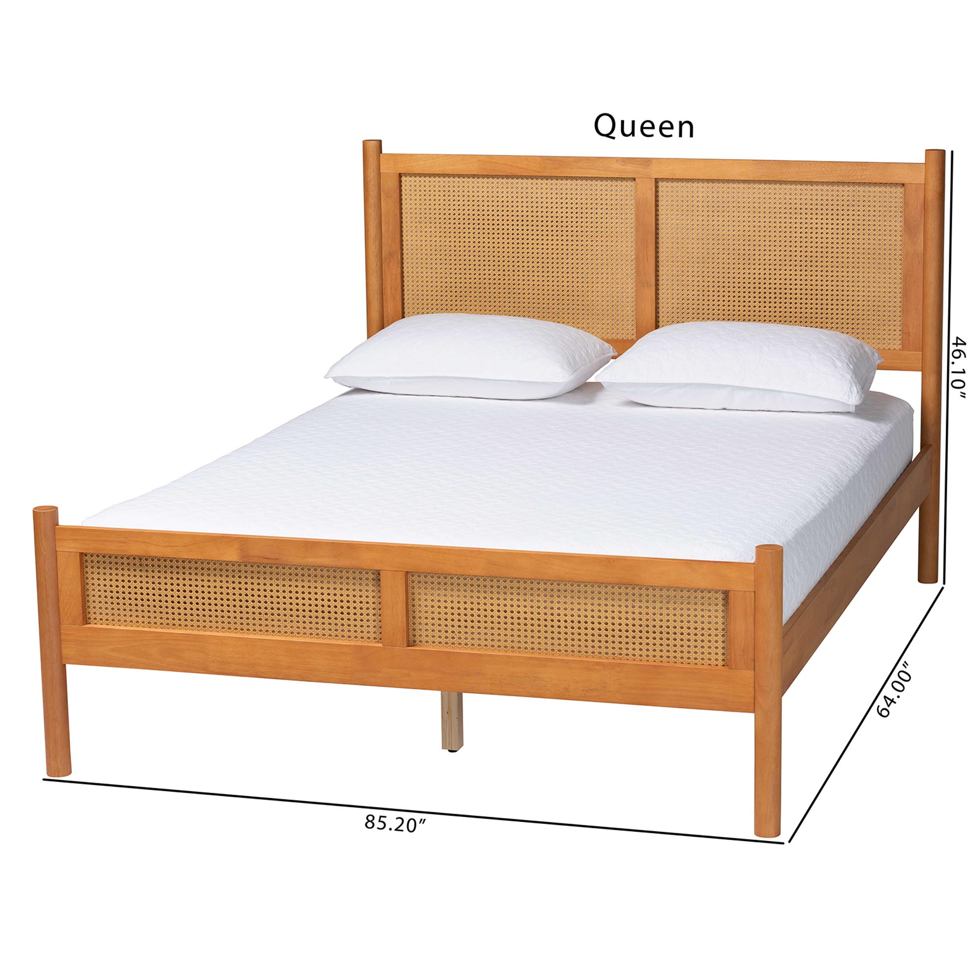 Baxton Studio Jenn Golden Brown Wood Japandi Queen Size Platform Bed with Distressed-Finished Rattan