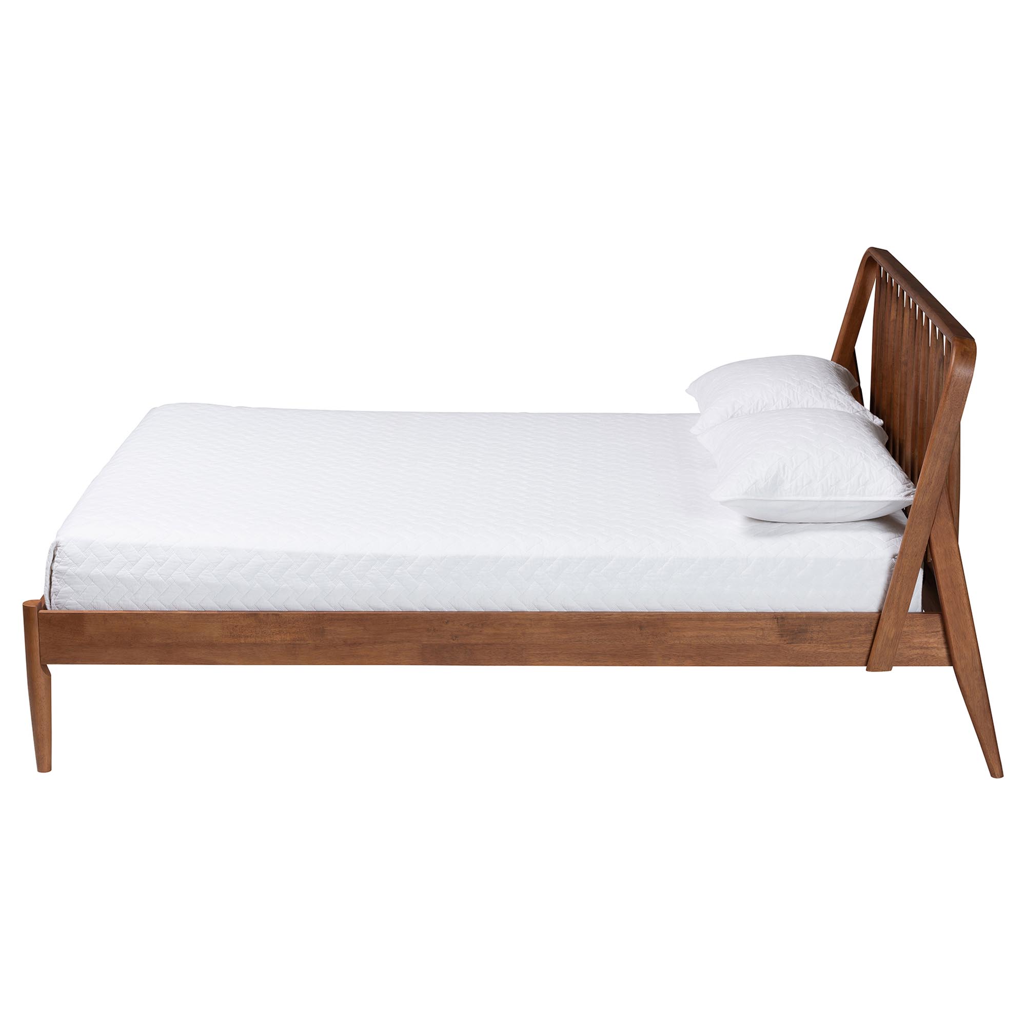 Baxton Studio Maeron Mid-Century Modern Walnut Brown Queen Platform Bed with Spindle Headboard