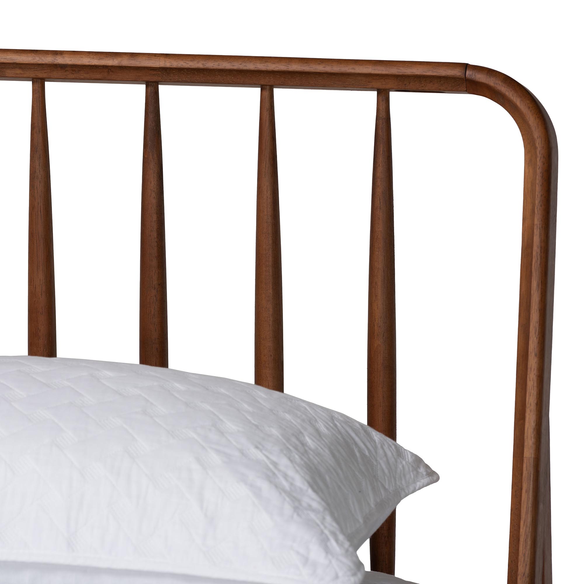 Baxton Studio Maeron Mid-Century Modern Walnut Brown Queen Platform Bed with Spindle Headboard