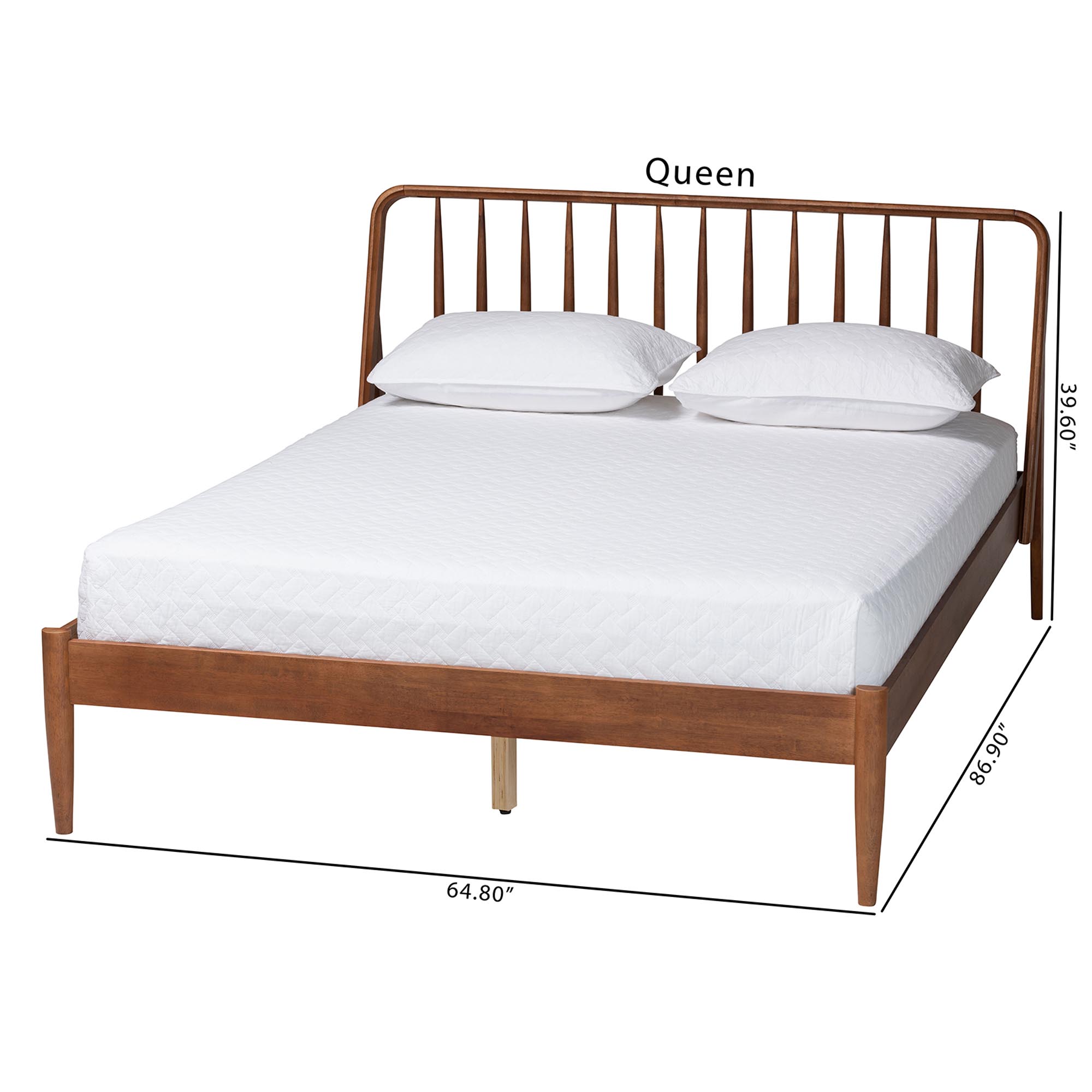 Baxton Studio Maeron Mid-Century Modern Walnut Brown Queen Platform Bed with Spindle Headboard