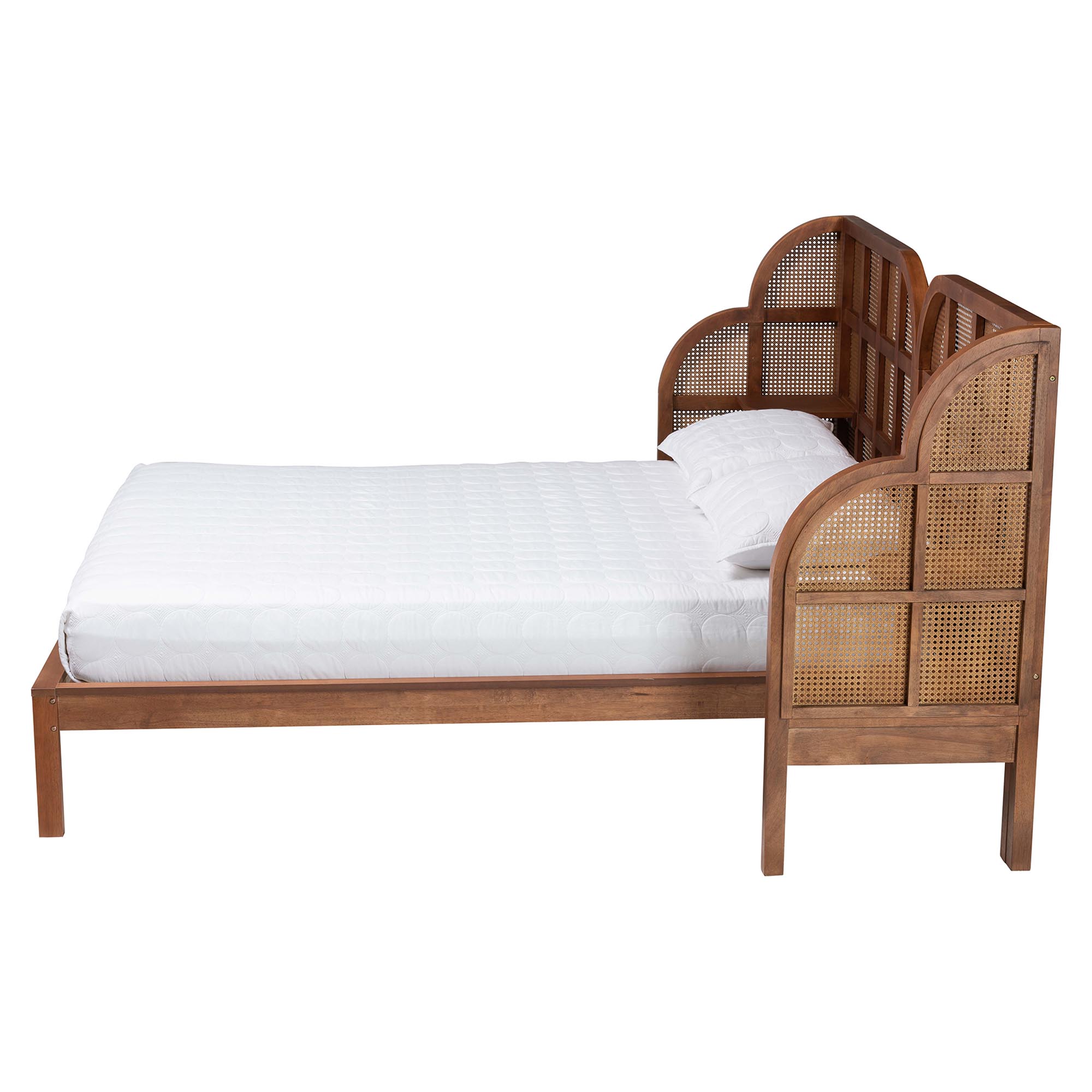 Baxton Studio Cascadia Mid-Century Modern Walnut Brown Wood Queen Size Wingback Platform Bed
