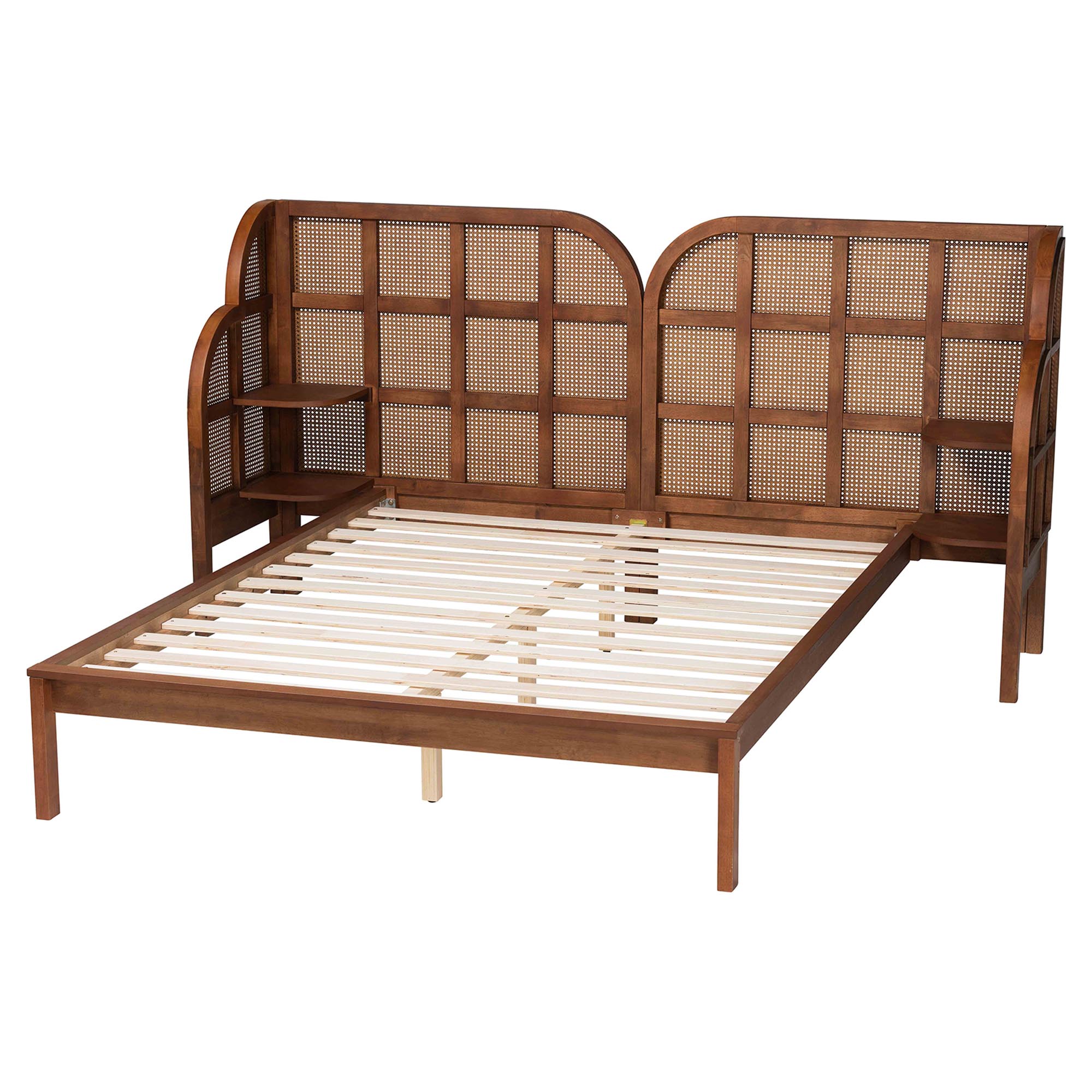 Baxton Studio Cascadia Mid-Century Modern Walnut Brown Wood Queen Size Wingback Platform Bed
