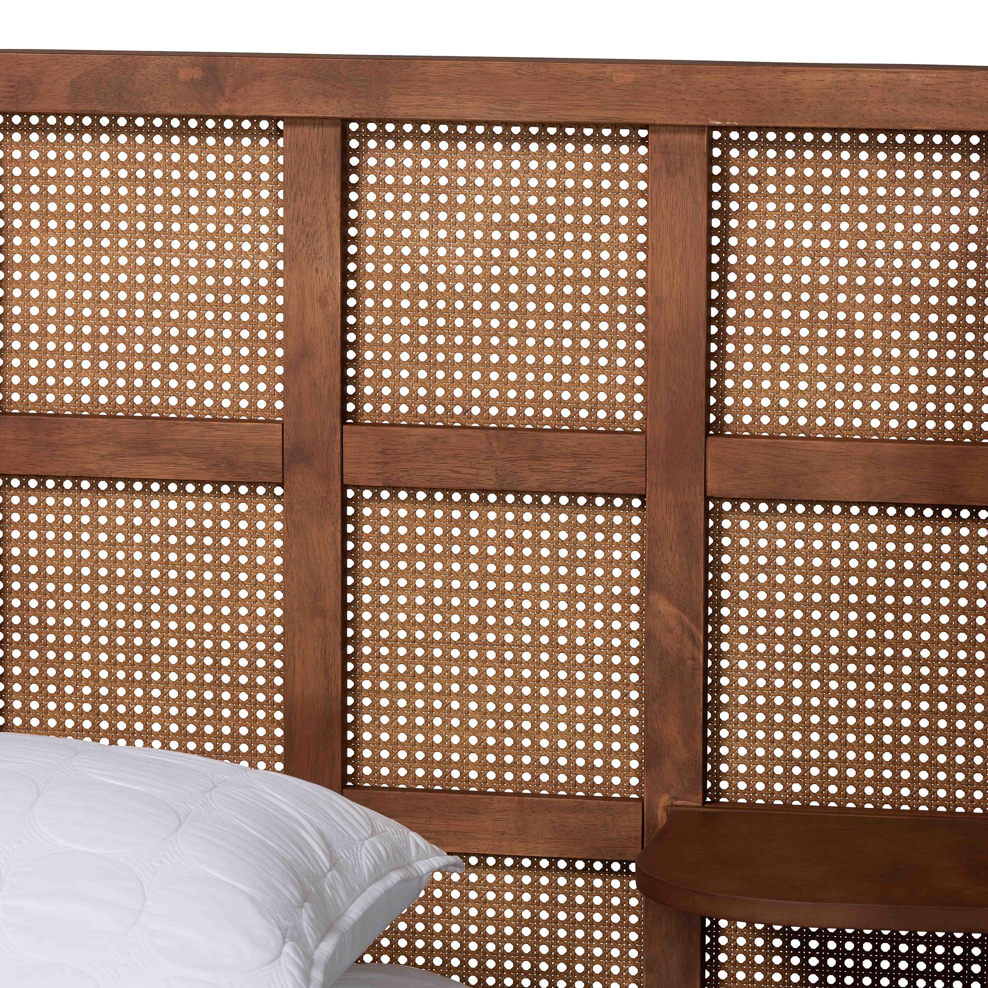 Baxton Studio Cascadia Mid-Century Modern Walnut Brown Wood Queen Size Wingback Platform Bed
