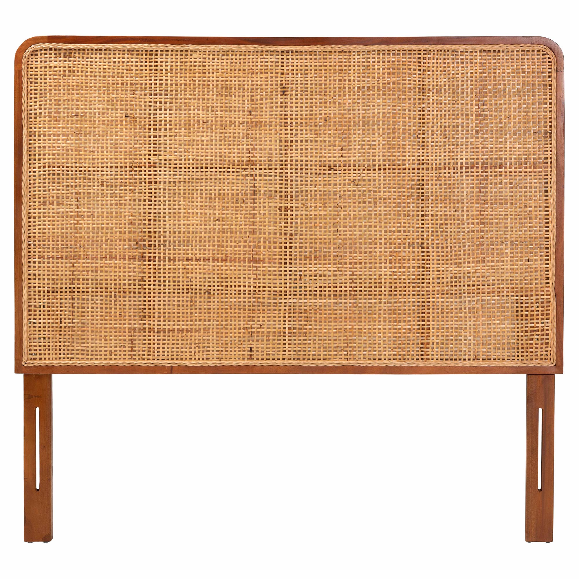 bali & pari Caspia Bohemian Natural Rattan and Mahogany Wood Queen Size Headboard