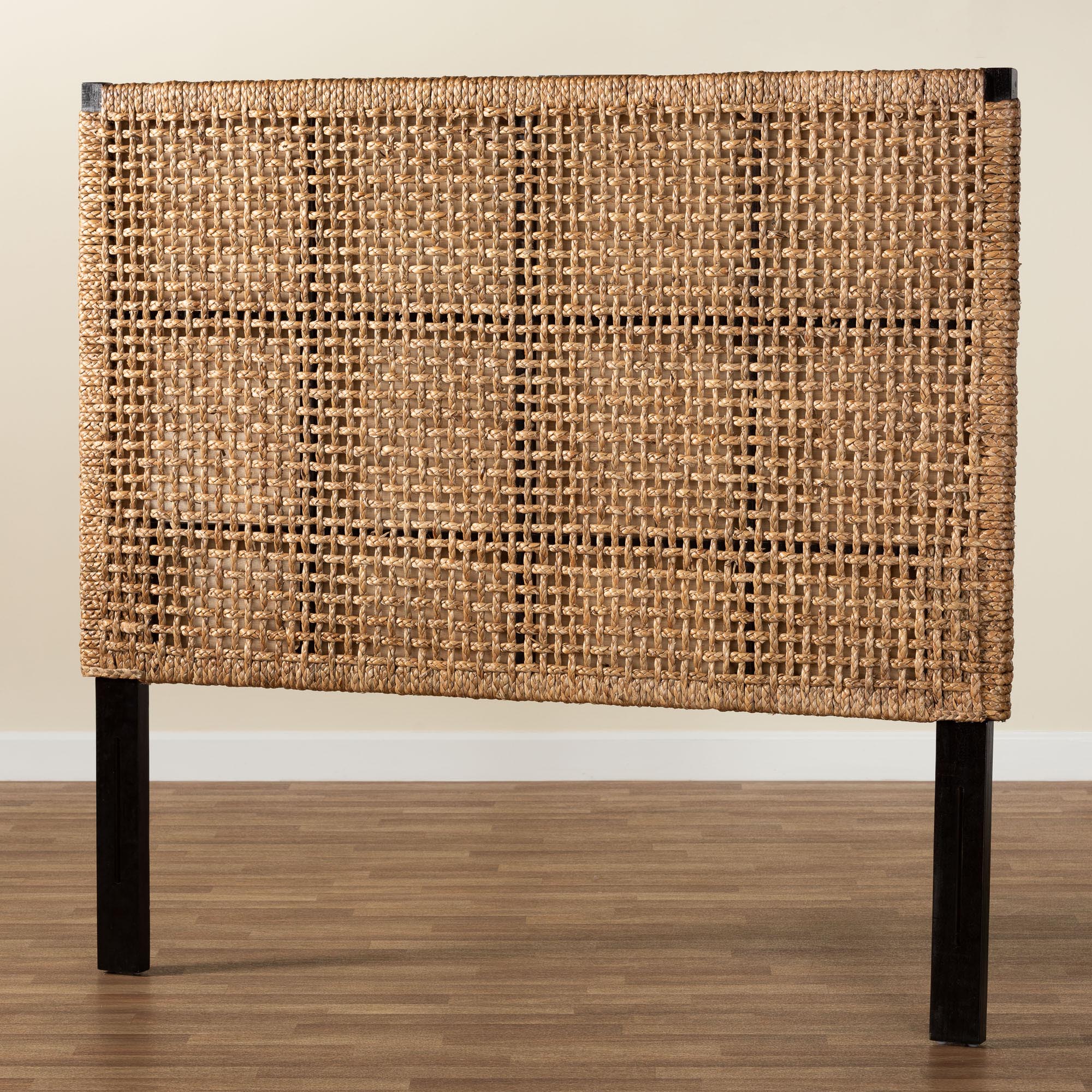 bali & pari Alise Bohemian Seagrass and Dark Brown Mahogany Wood King Size Headboard