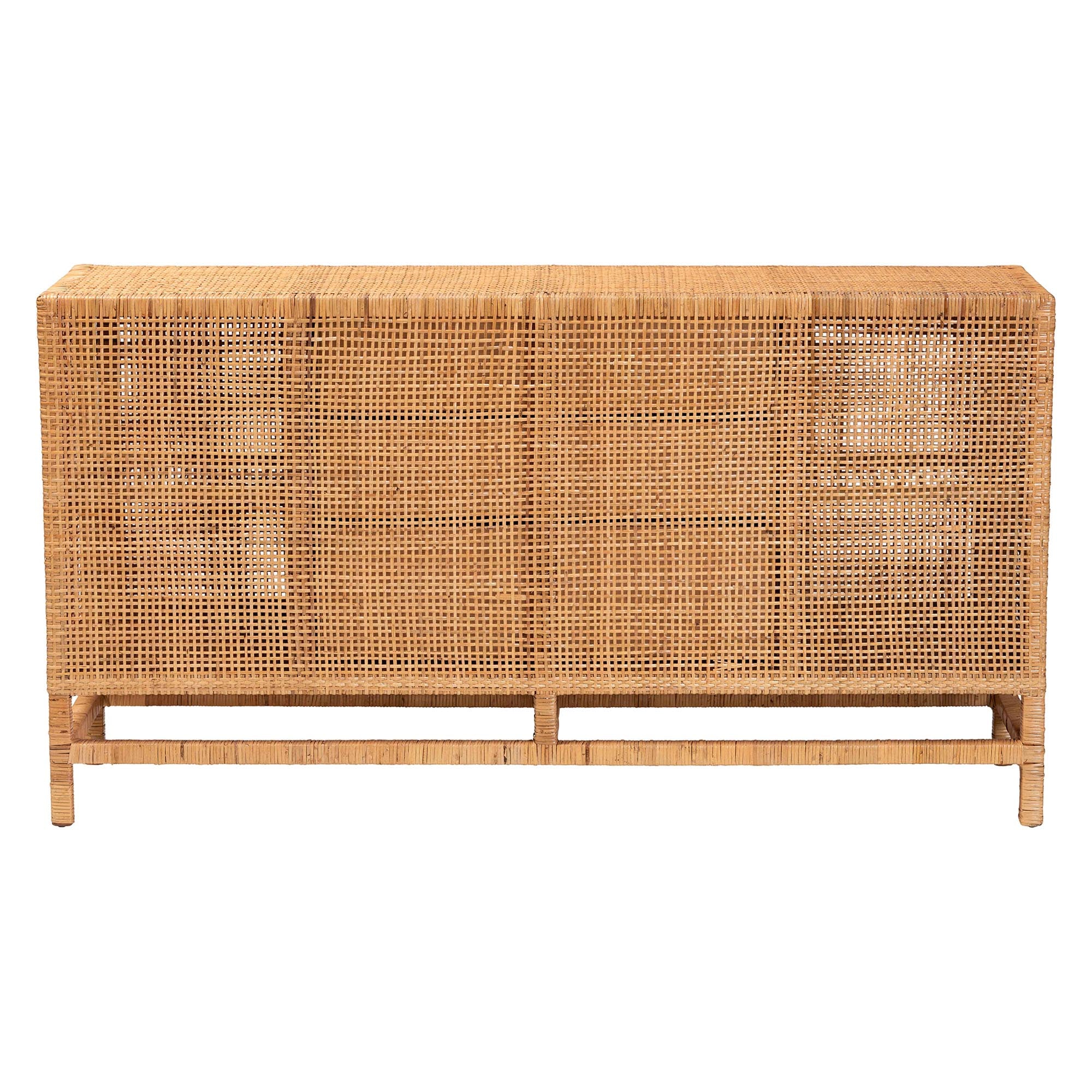 bali & pari Vivan Bohemian Honey Rattan and Mahogany Wood 3-Drawer Storage Cabinet