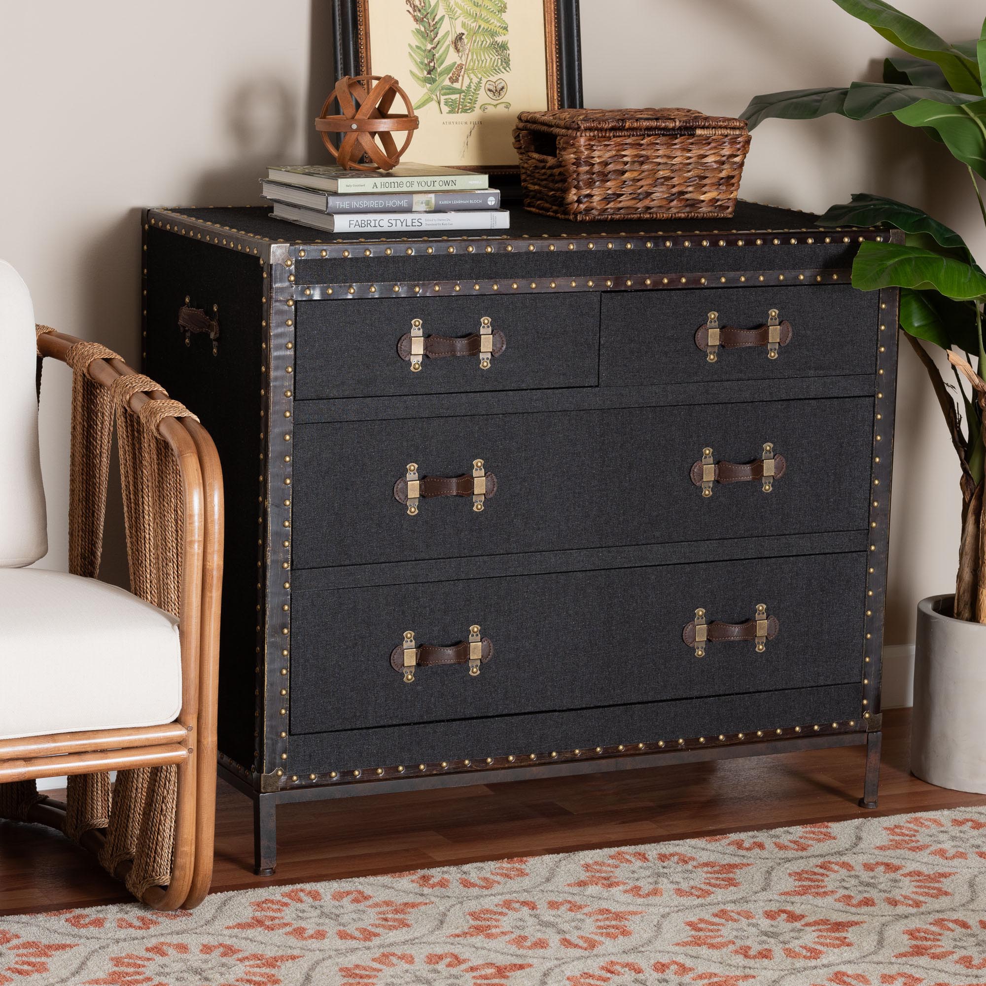 Baxton Studio Benton Vintage Black Canvas 4-Drawer Storage Cabinet