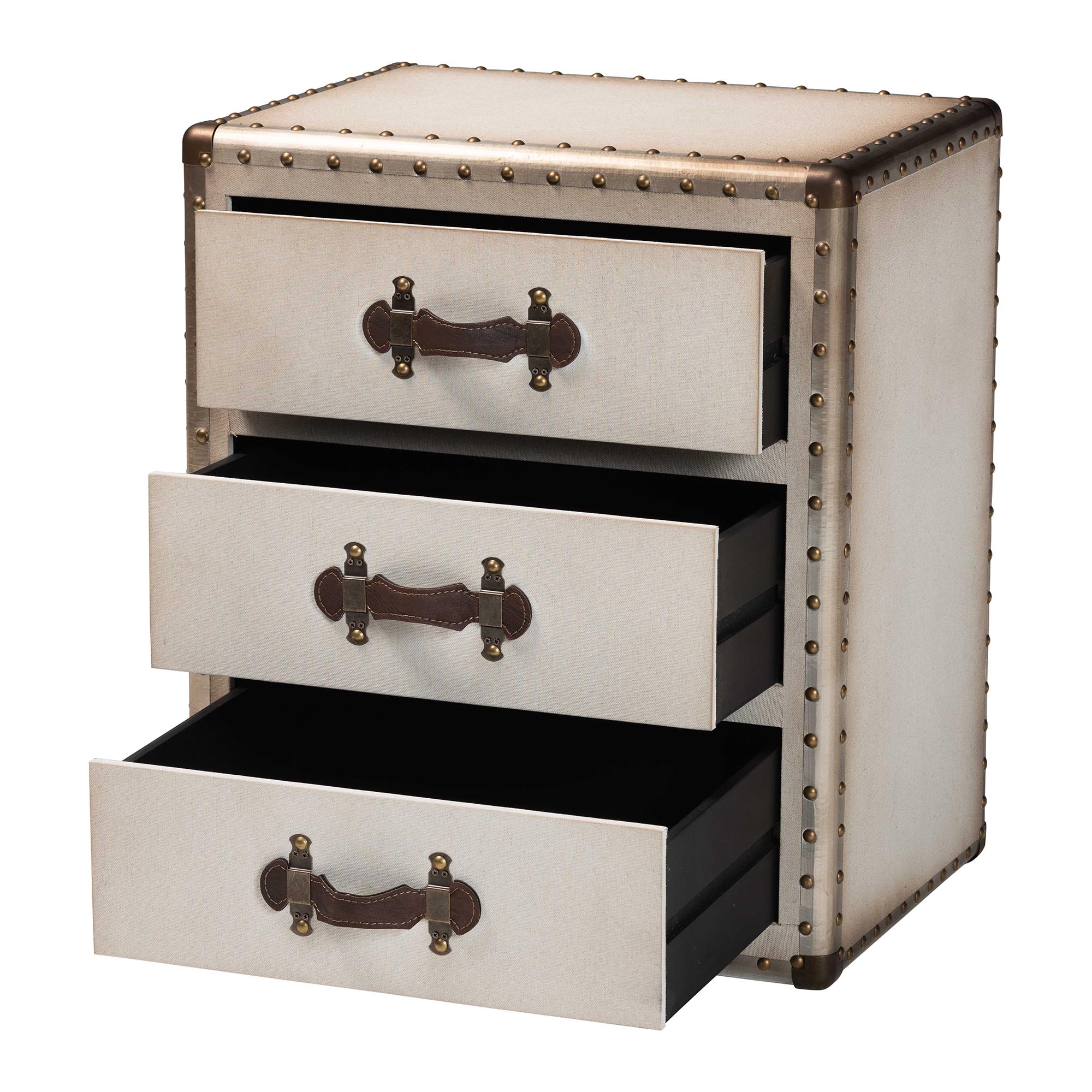 Baxton Studio Mallison Vintage White Canvas 3-Drawer End Table