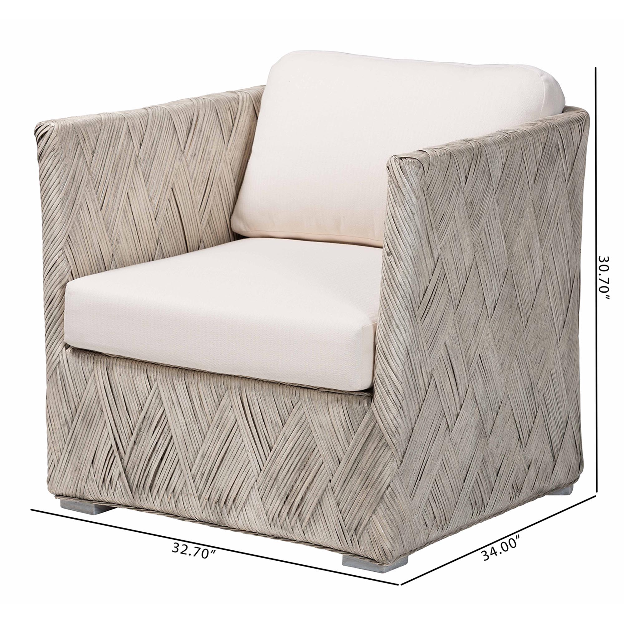 bali & pari Melbourne Natural Rattan Lounge Chair - Handwoven Wicker Armchair with Tuxedo Frame for Living Room, Lounge, or Sun Room