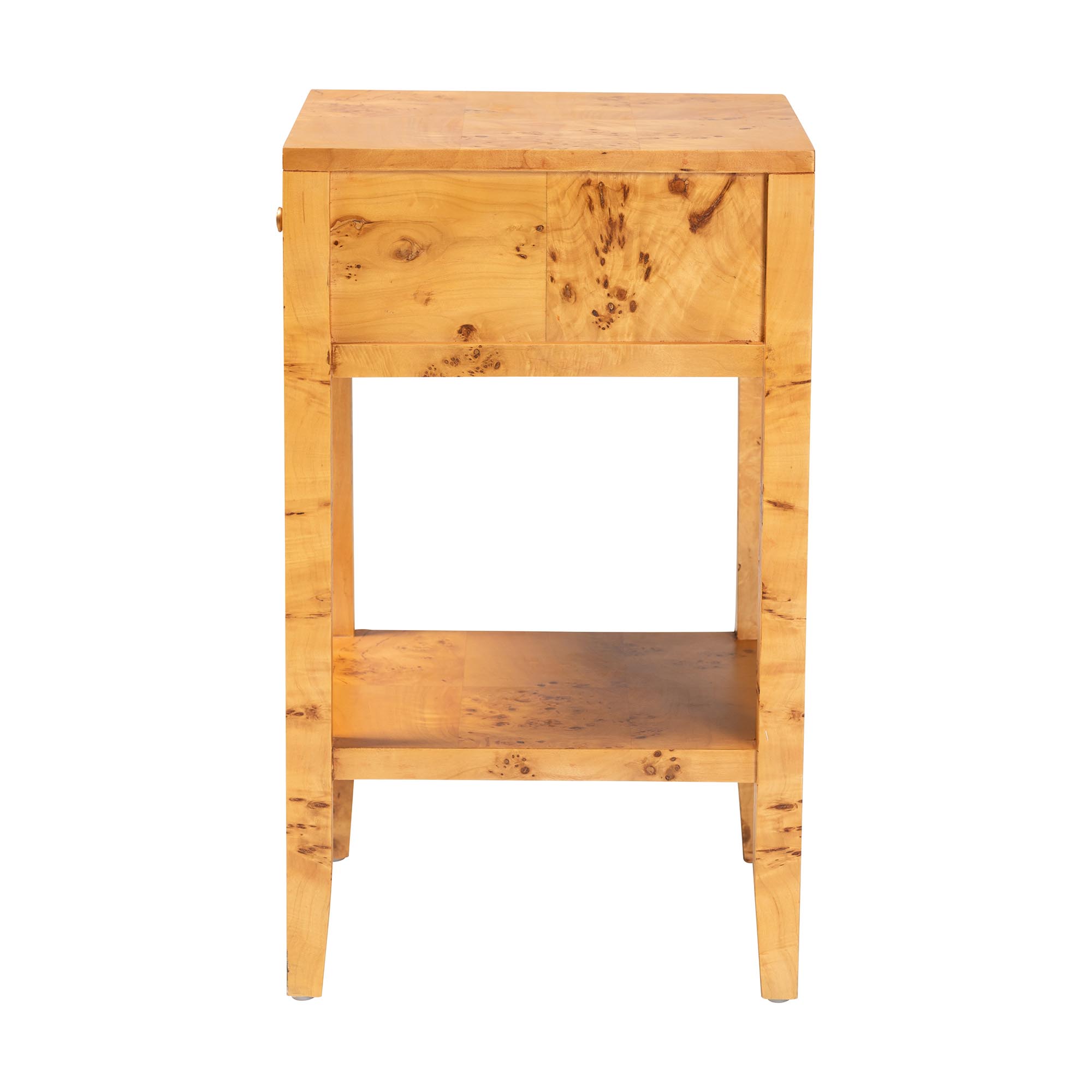 bali & pari Ghina Modern and Contemporary Natural Light Mappa Real Burl Wood 1-Drawer Nightstand