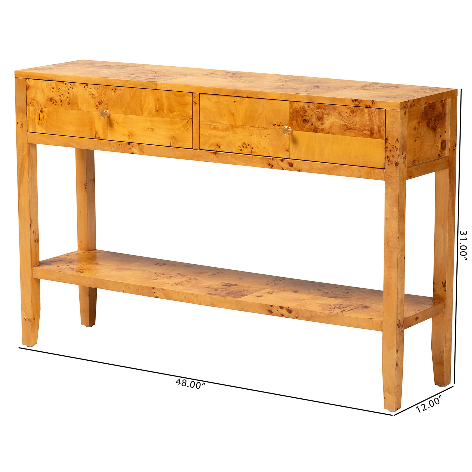 bali & pari Ghina Modern and Contemporary Natural Light Mappa Real Burl Wood 2-Drawer Console Table