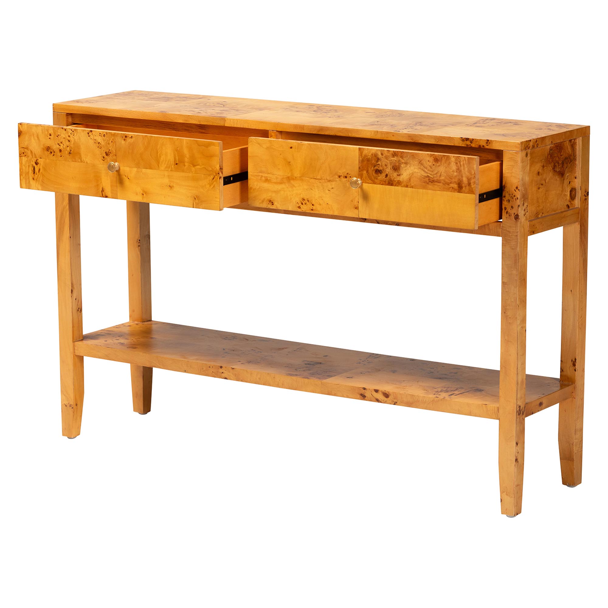 bali & pari Ghina Modern and Contemporary Natural Light Mappa Real Burl Wood 2-Drawer Console Table