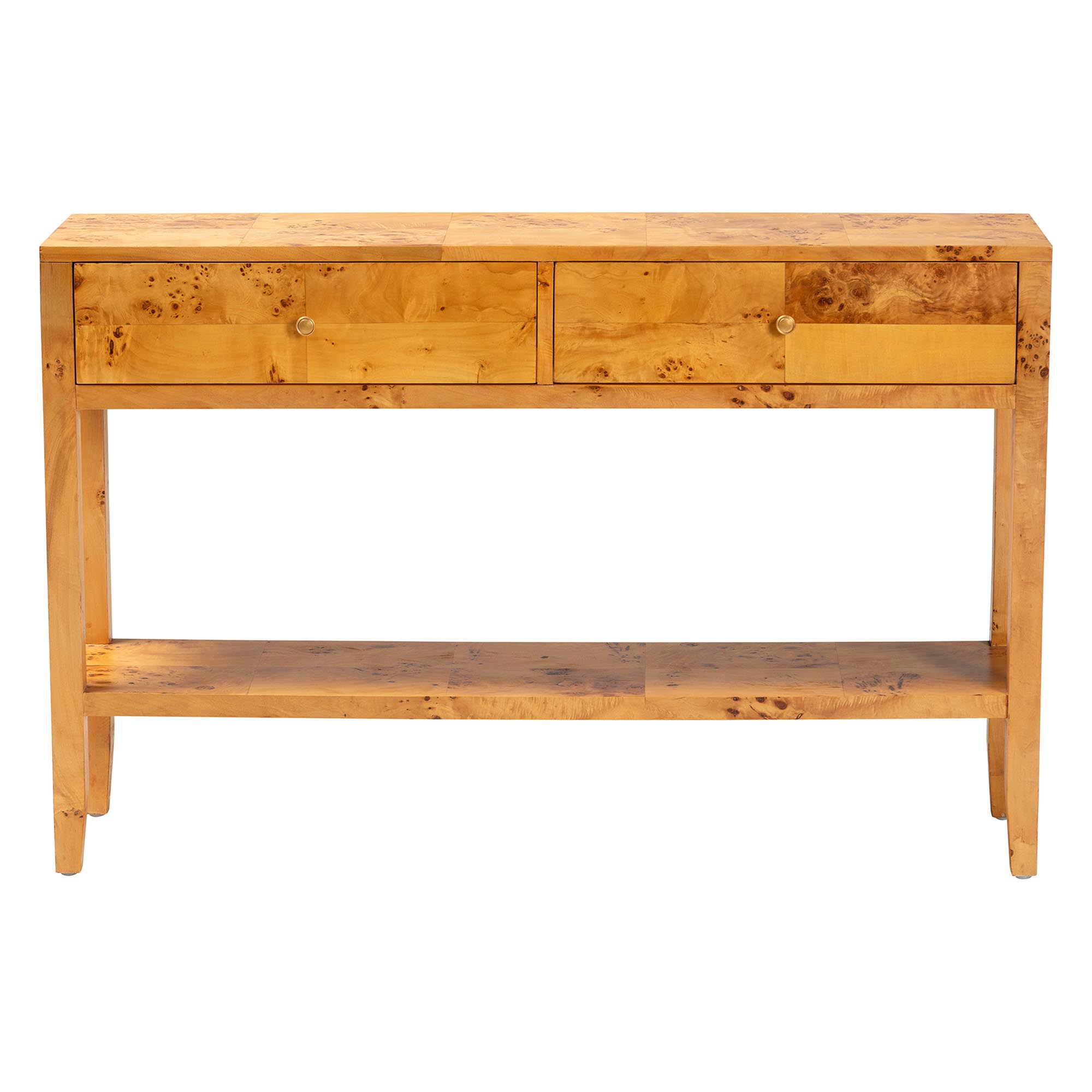 bali & pari Ghina Modern and Contemporary Natural Light Mappa Real Burl Wood 2-Drawer Console Table