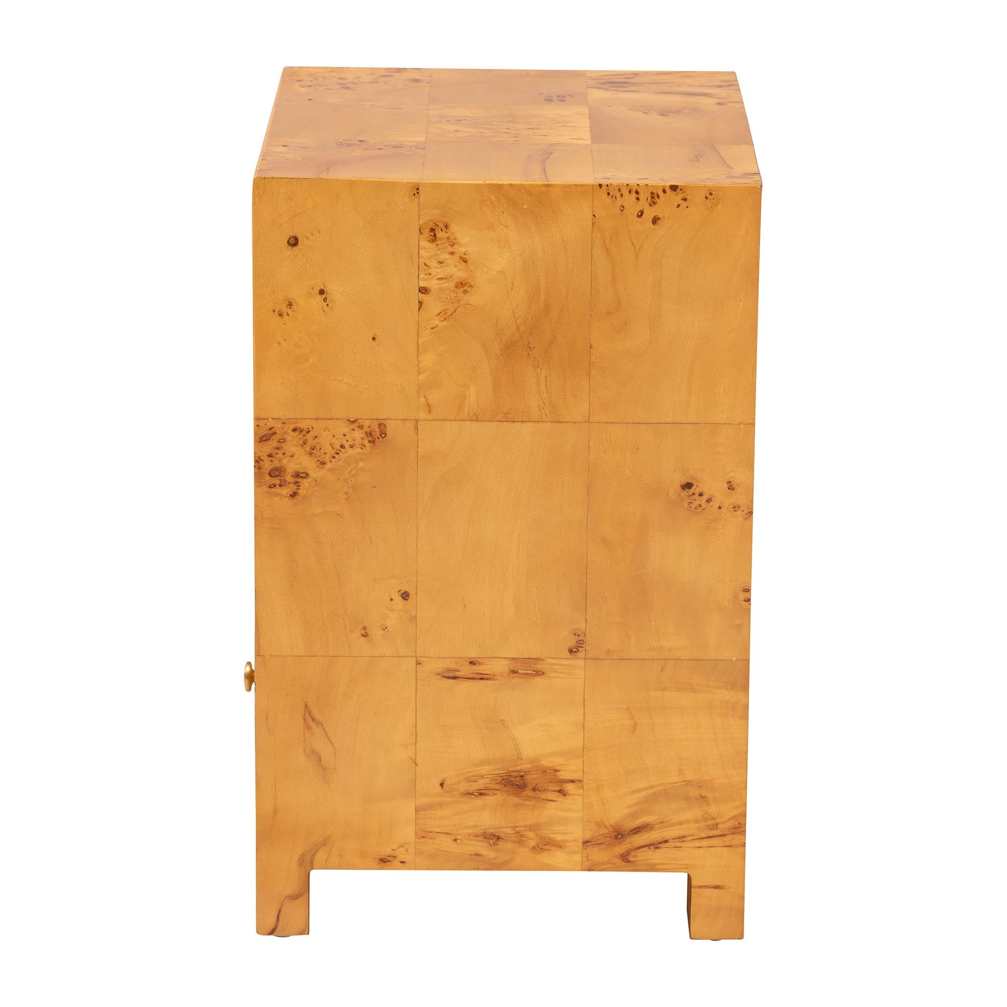 bali & pari Camira Modern and Contemporary Natural Light Mappa Real Burl Wood 1-Drawer Nightstand