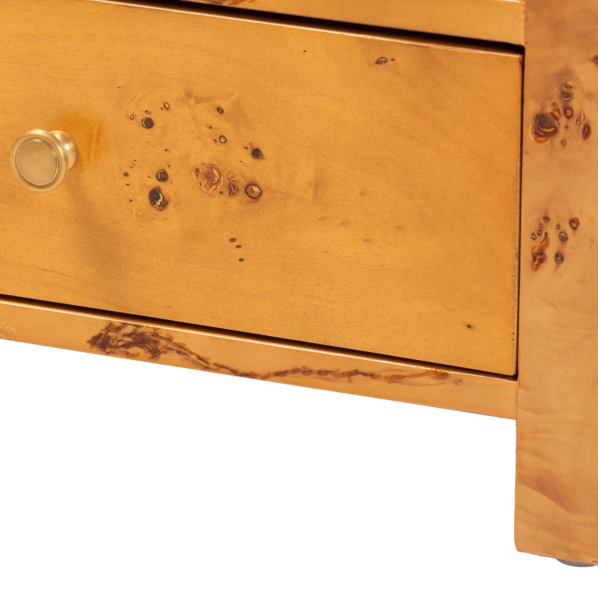 bali & pari Camira Modern and Contemporary Natural Light Mappa Real Burl Wood 1-Drawer Nightstand