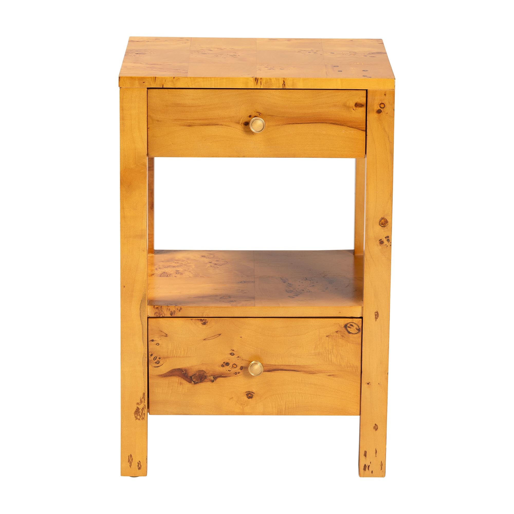 bali & pari Azmi Modern and Contemporary Natural Light Mappa Real Burl Wood 2-Drawer Nightstand