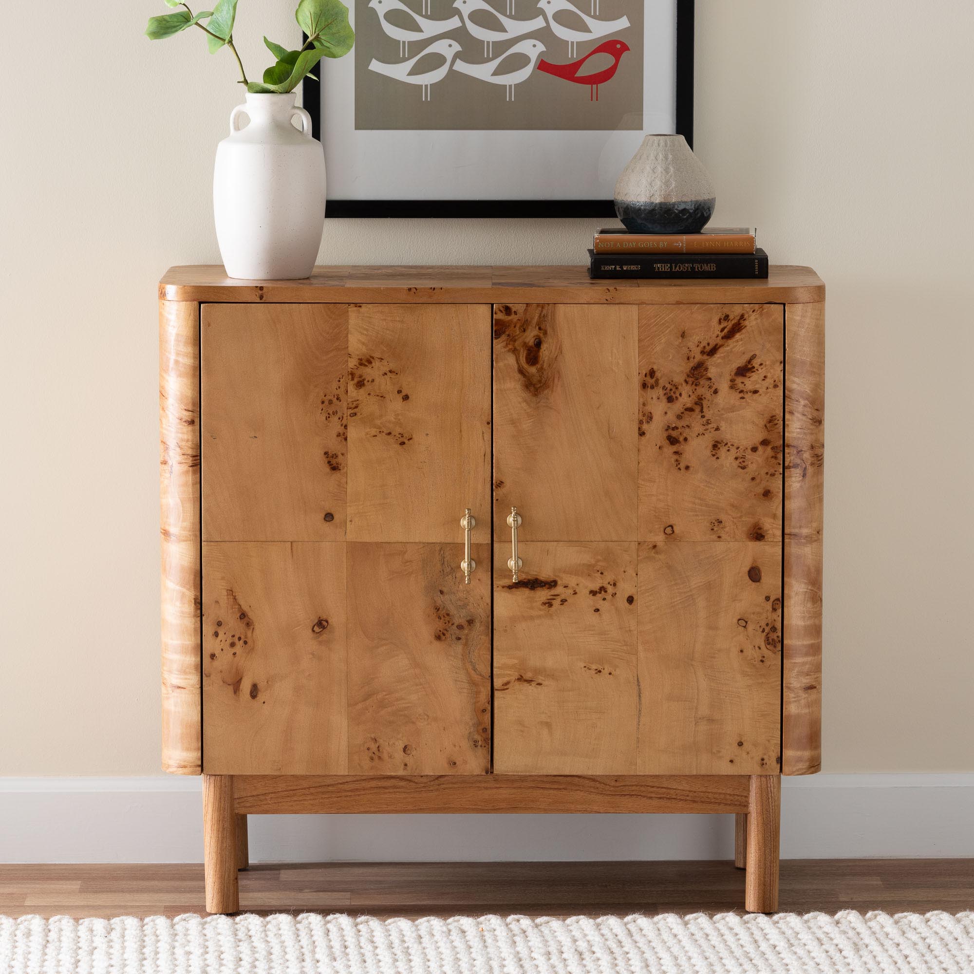 bali & pari Latika Modern and Contemporary Natural Mappa Real Burl Wood Storage Cabinet