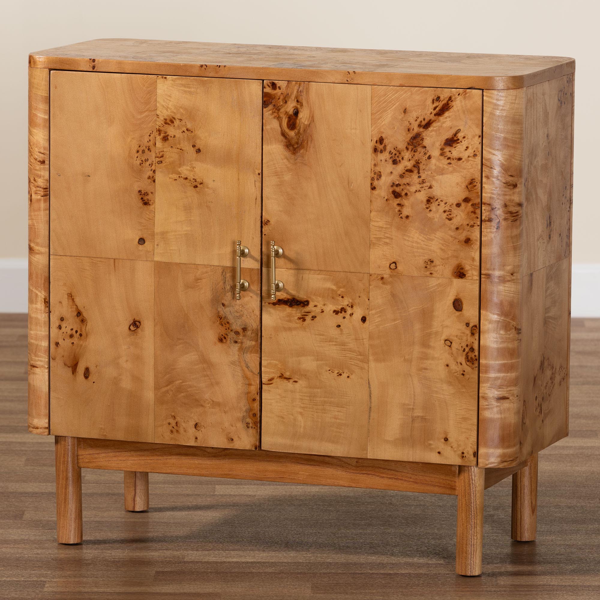 bali & pari Latika Modern and Contemporary Natural Mappa Real Burl Wood Storage Cabinet