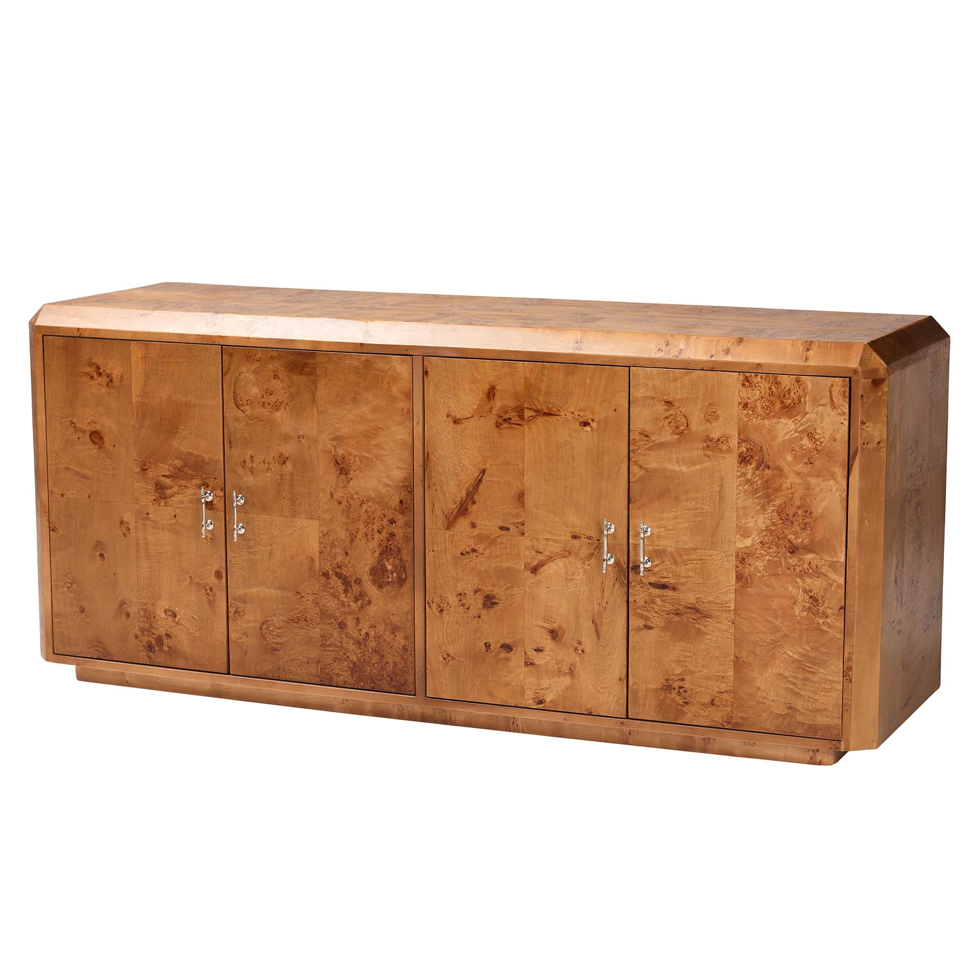 bali & pari Valora Modern and Contemporary Natural Mappa Real Burl Wood 4-Door Sideboard Buffet