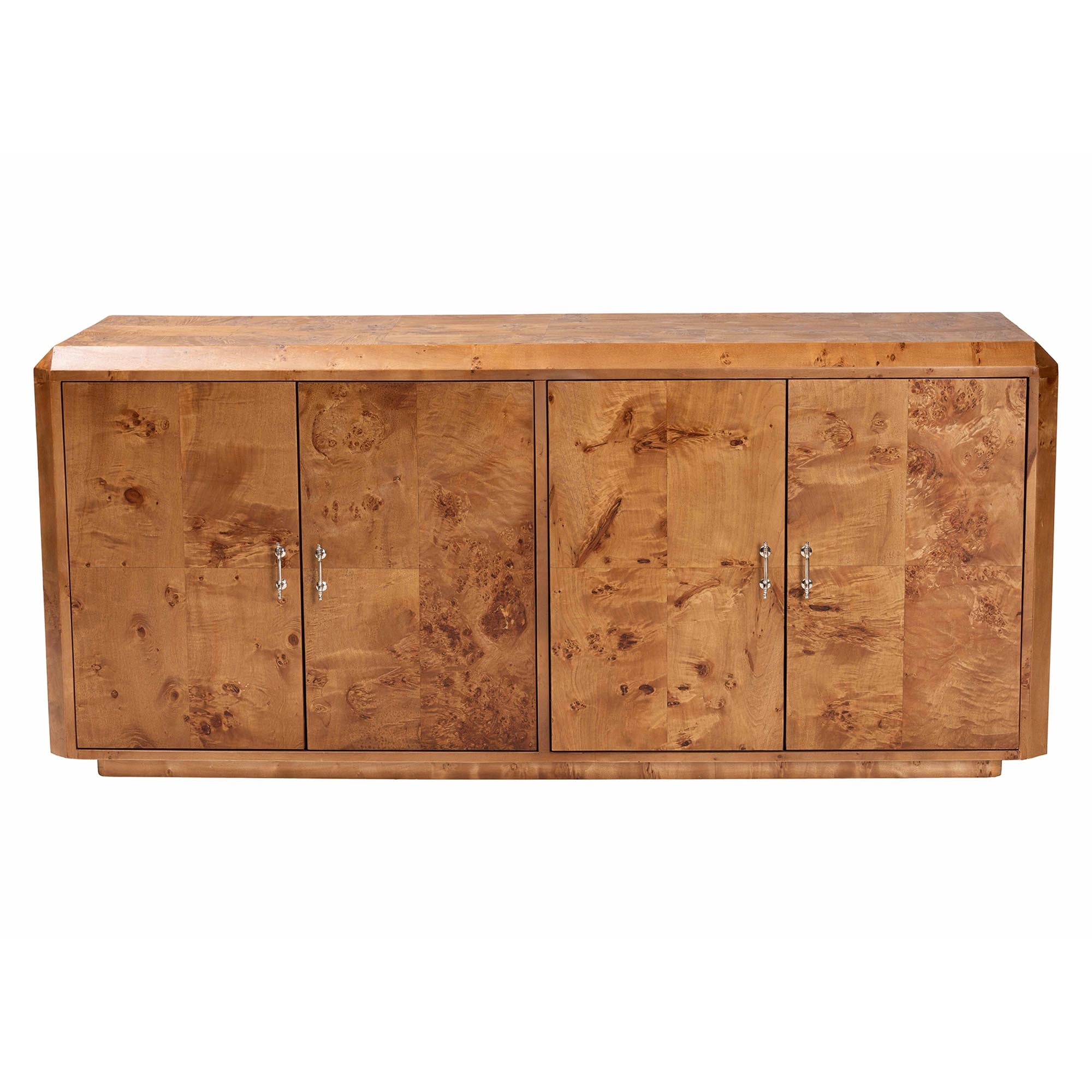 bali & pari Valora Modern and Contemporary Natural Mappa Real Burl Wood 4-Door Sideboard Buffet