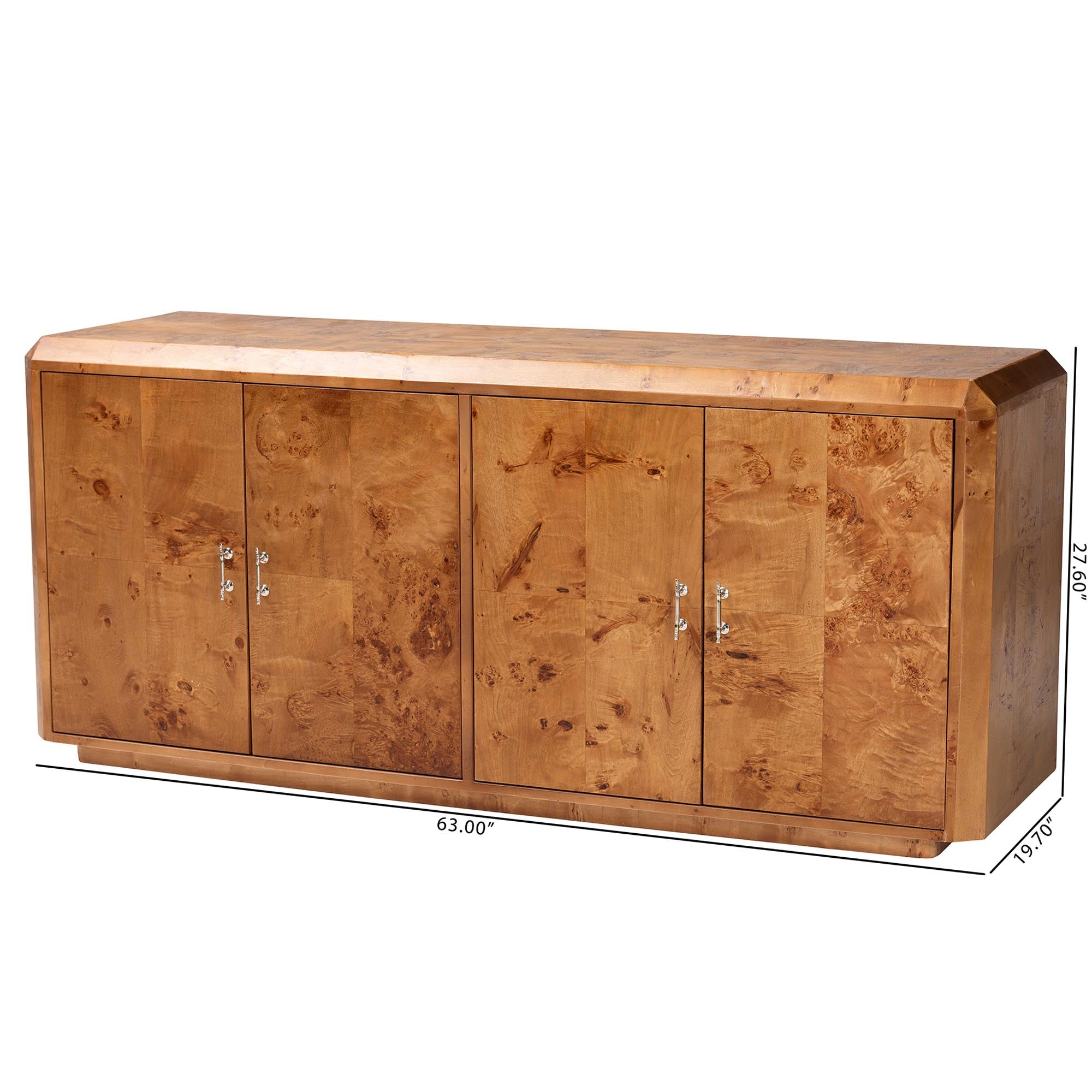 bali & pari Valora Modern and Contemporary Natural Mappa Real Burl Wood 4-Door Sideboard Buffet