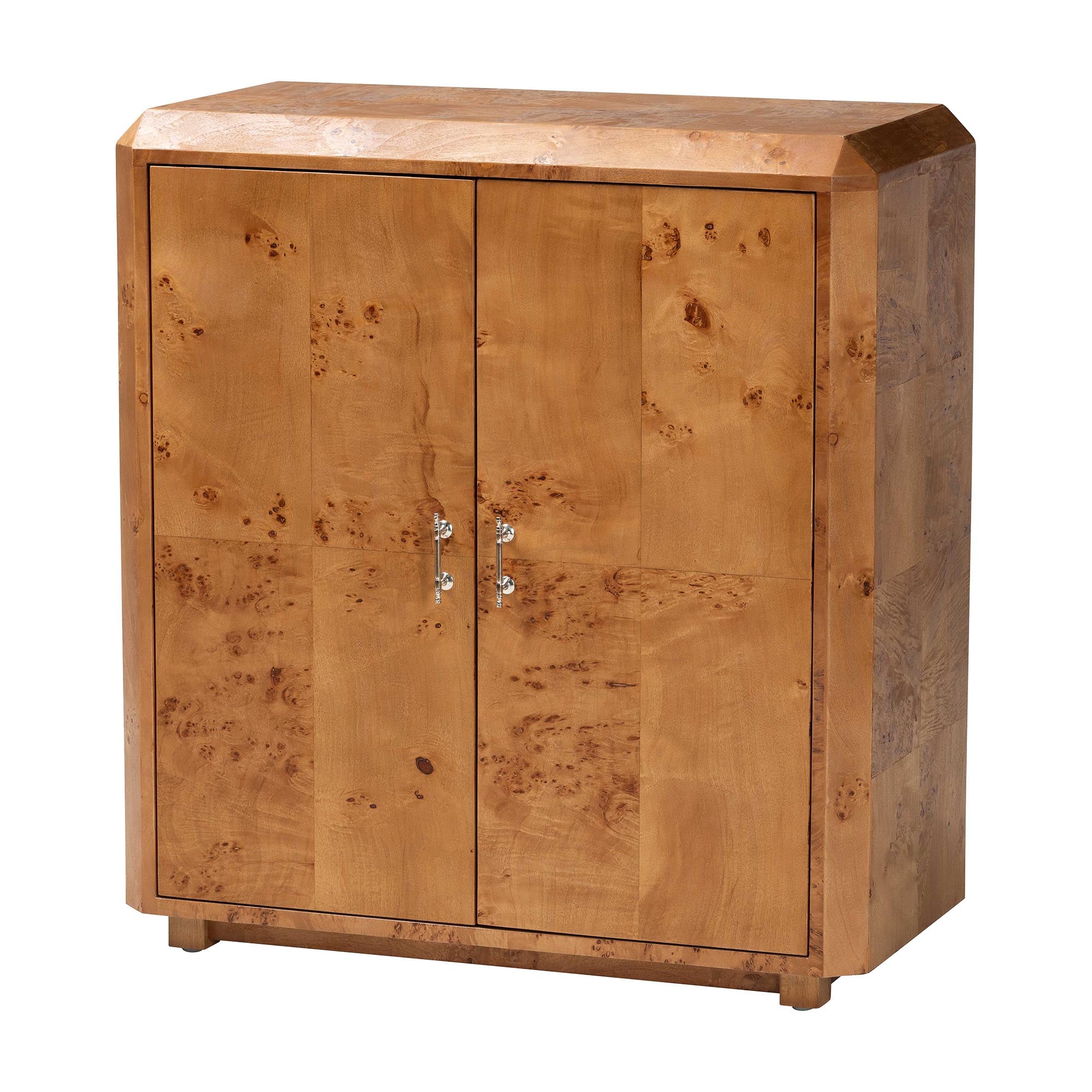 bali & pari Valora Modern and Contemporary Natural Mappa Real Burl Wood 2-Door Console Cabinet