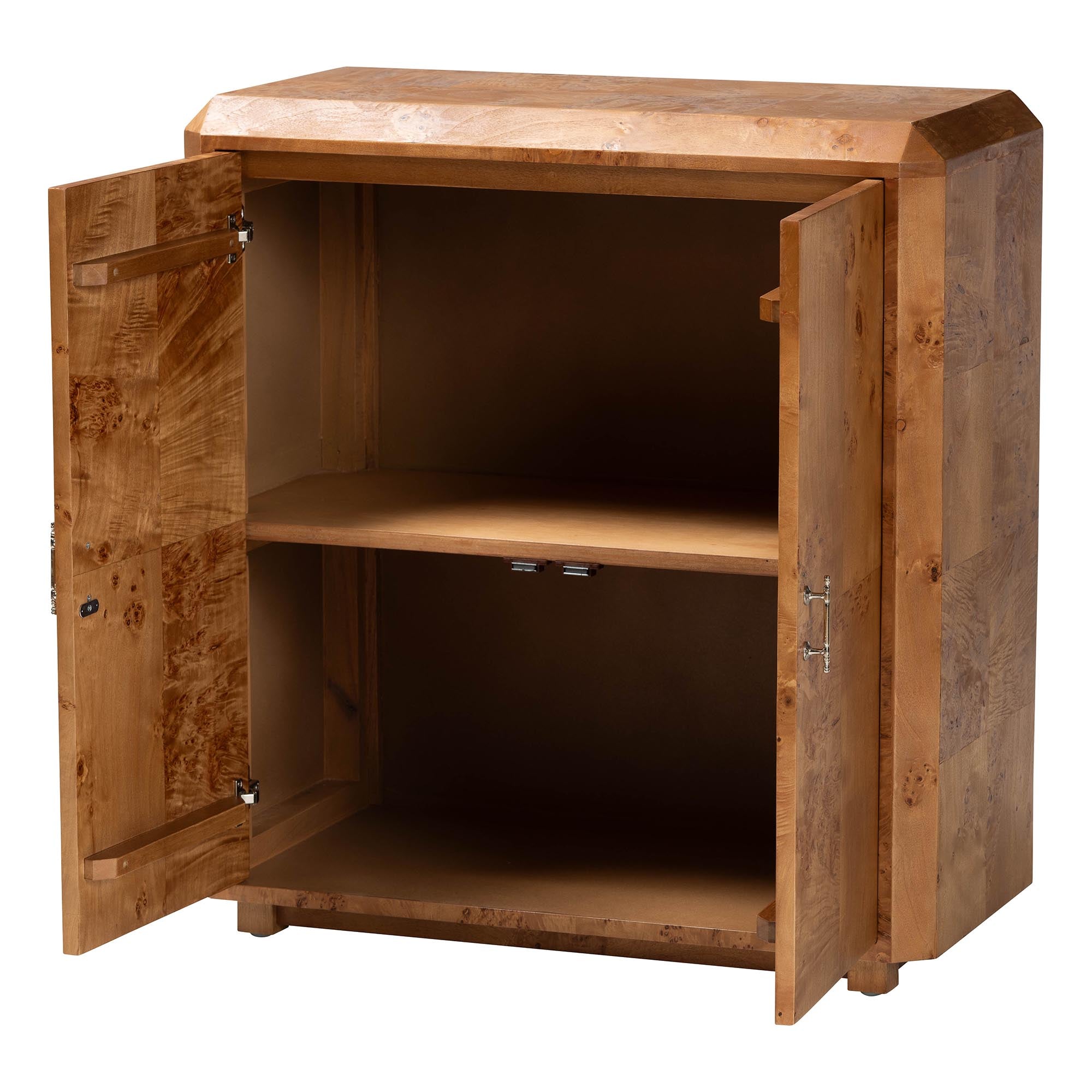 bali & pari Valora Modern and Contemporary Natural Mappa Real Burl Wood 2-Door Console Cabinet