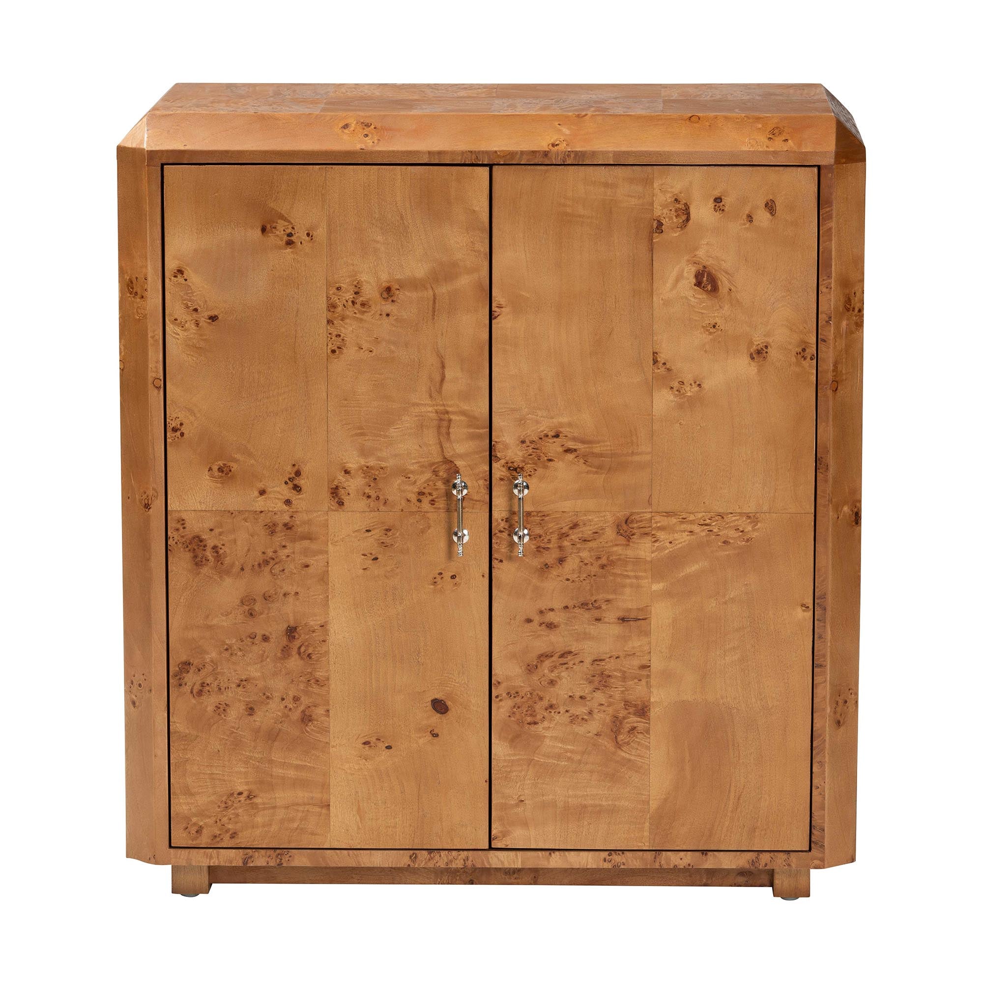 bali & pari Valora Modern and Contemporary Natural Mappa Real Burl Wood 2-Door Console Cabinet