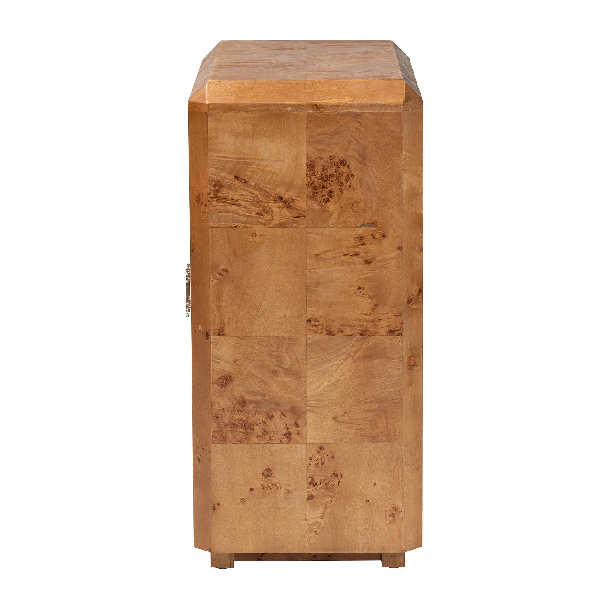 bali & pari Valora Modern and Contemporary Natural Mappa Real Burl Wood 2-Door Console Cabinet