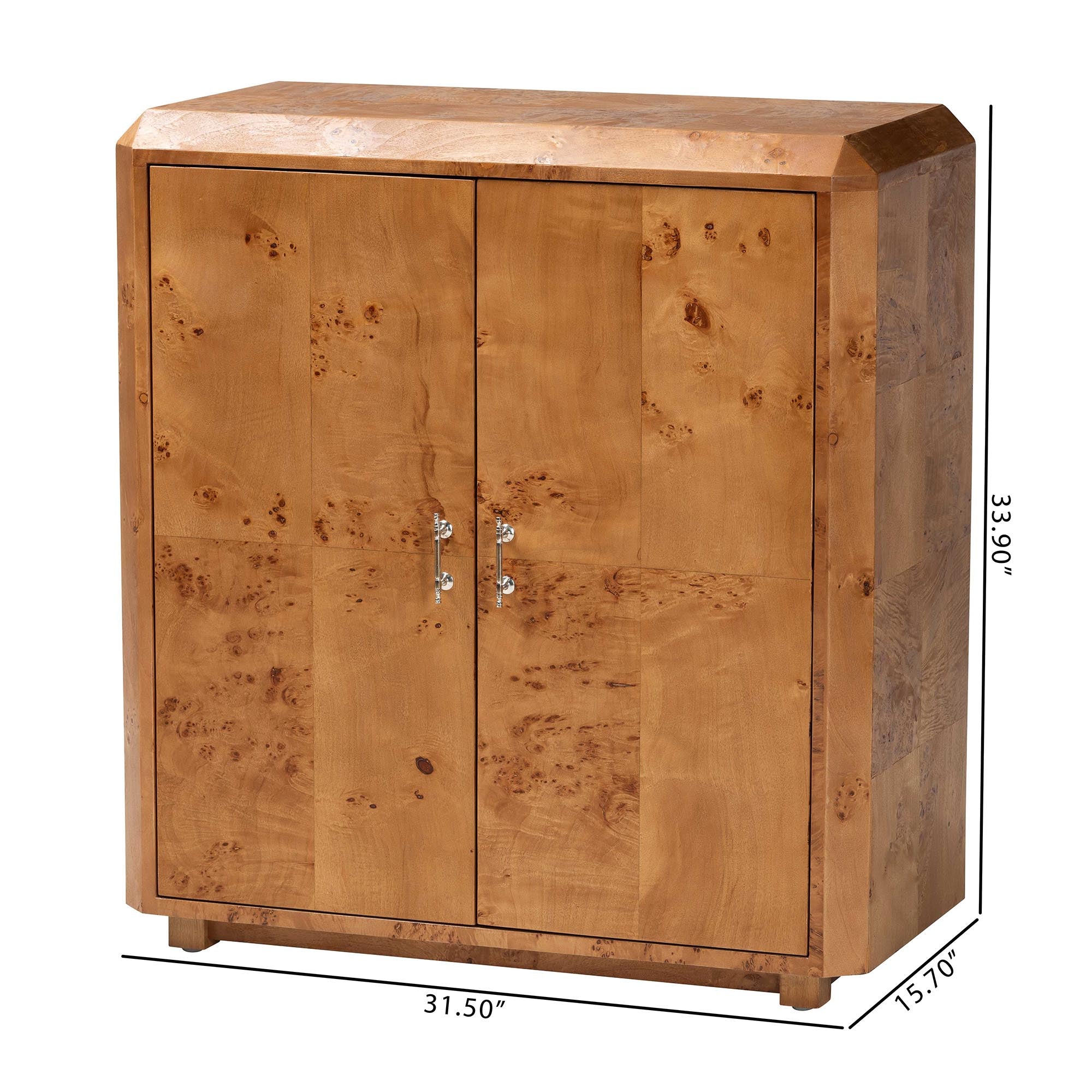 bali & pari Valora Modern and Contemporary Natural Mappa Real Burl Wood 2-Door Console Cabinet