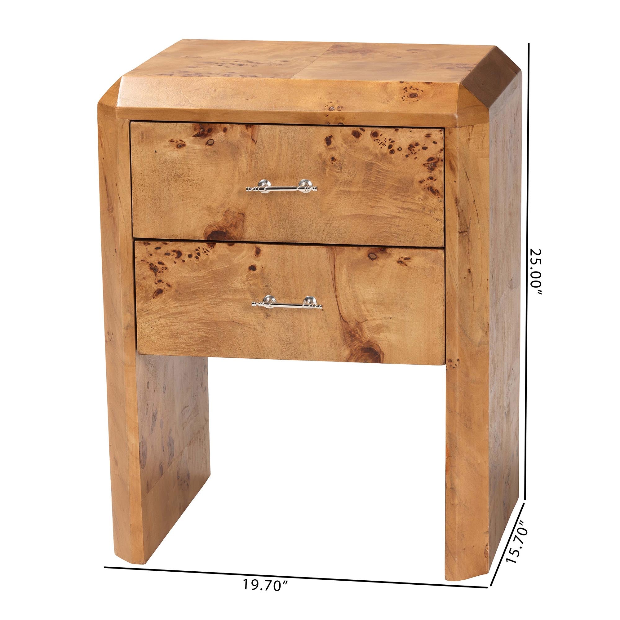 bali & pari Nebu Modern and Contemporary Natural Mappa Real Burl Wood Nightstand