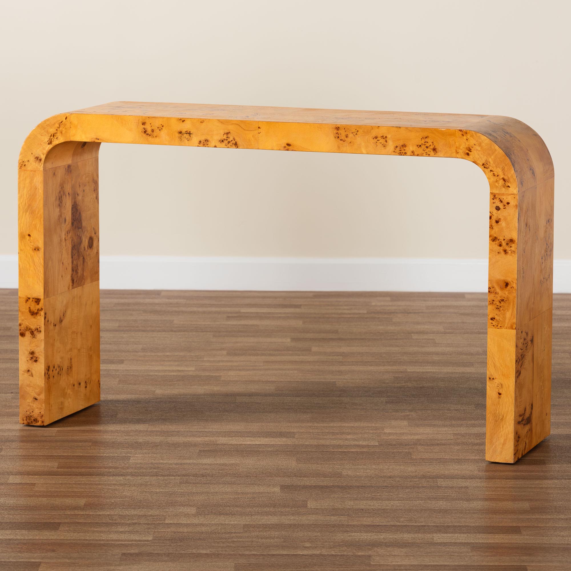 bali & pari Revelle Modern and Contemporary Natural Light Mappa Real Burl Wood Console Table