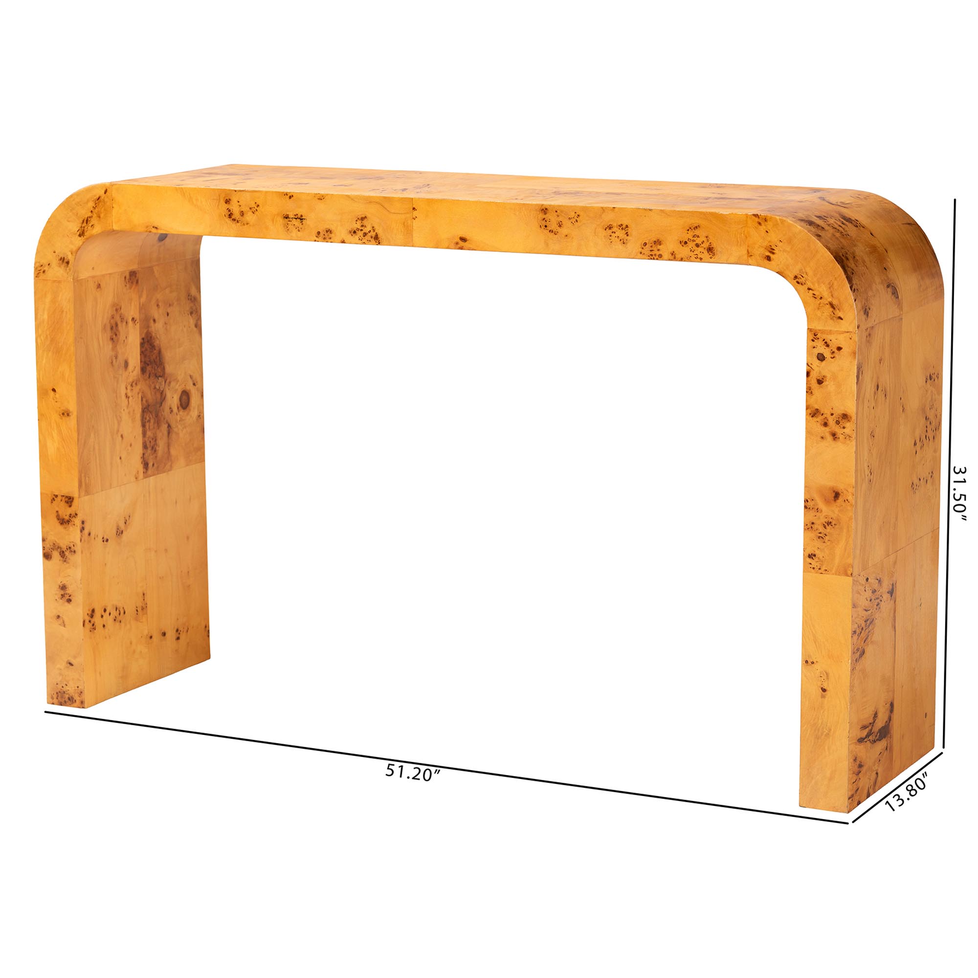 bali & pari Revelle Modern and Contemporary Natural Light Mappa Real Burl Wood Console Table