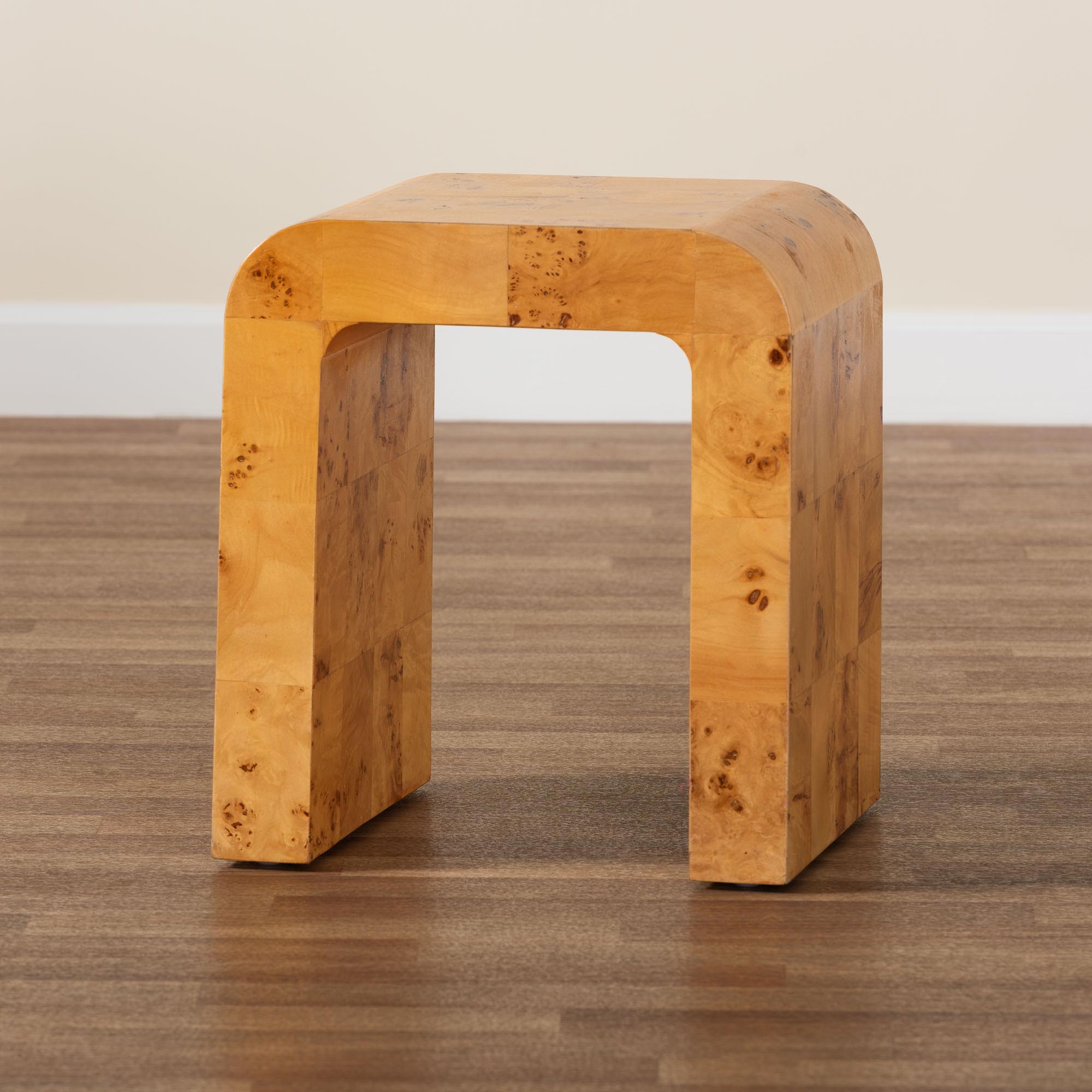 bali & pari Revelle Modern and Contemporary Natural Light Mappa Real Burl Wood End Table
