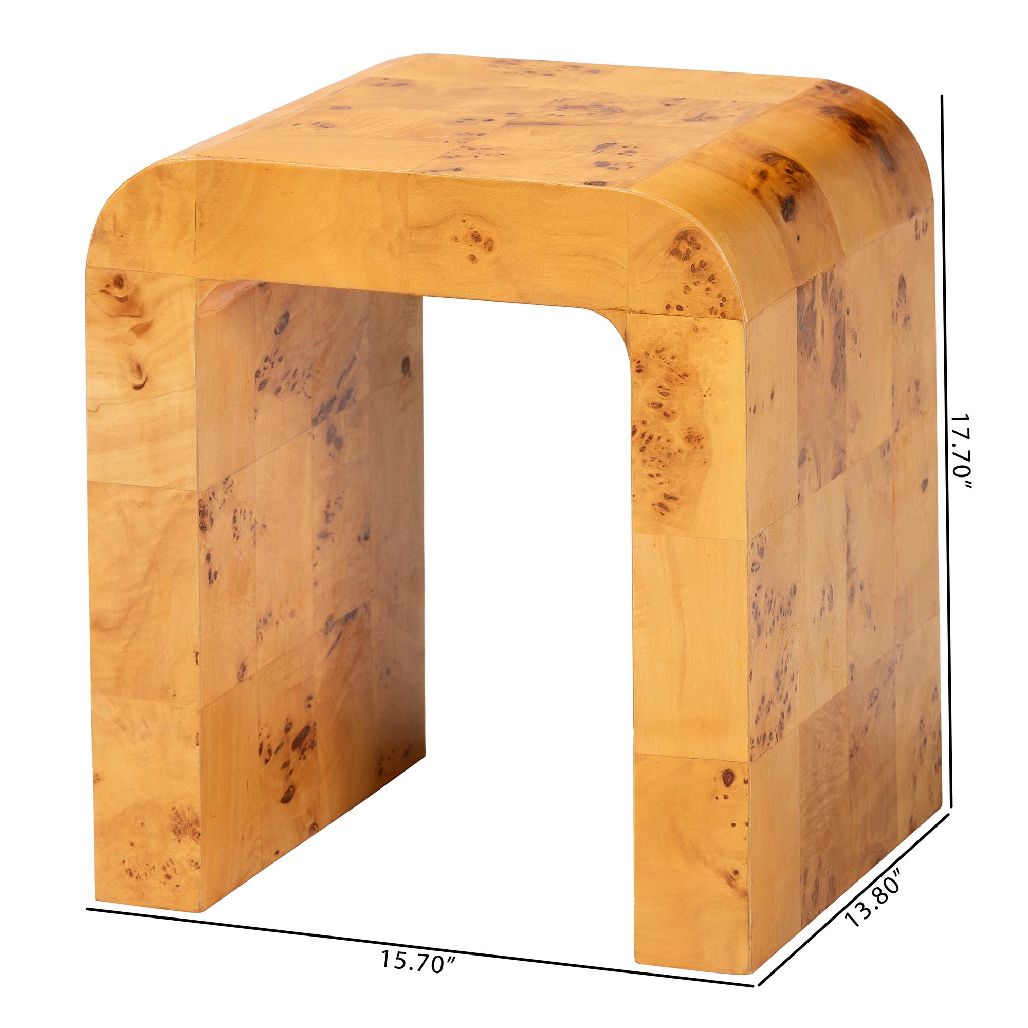 bali & pari Revelle Modern and Contemporary Natural Light Mappa Real Burl Wood End Table