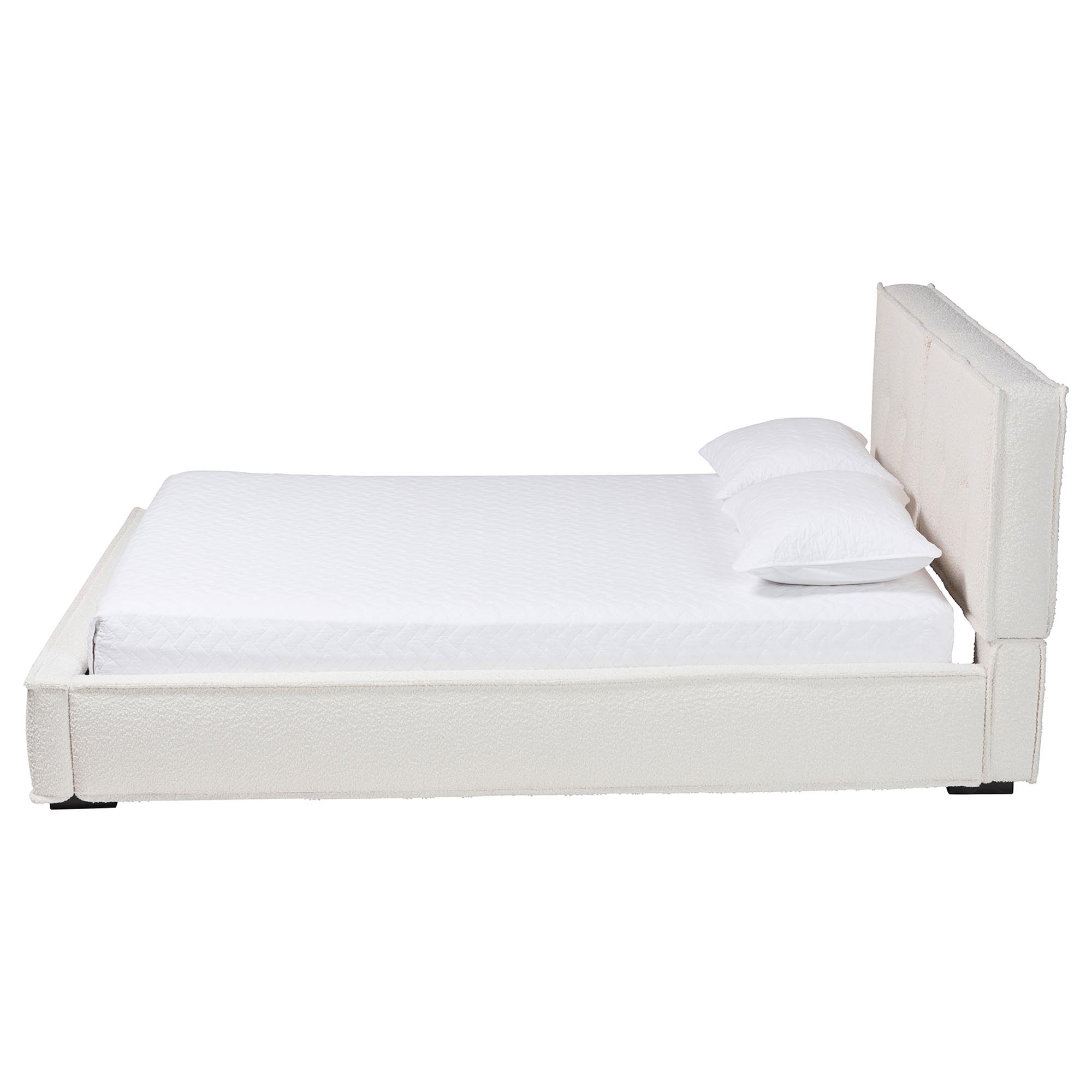 Baxton Studio Laverick Modern Cream Boucle Queen Platform Bed with Border Piping