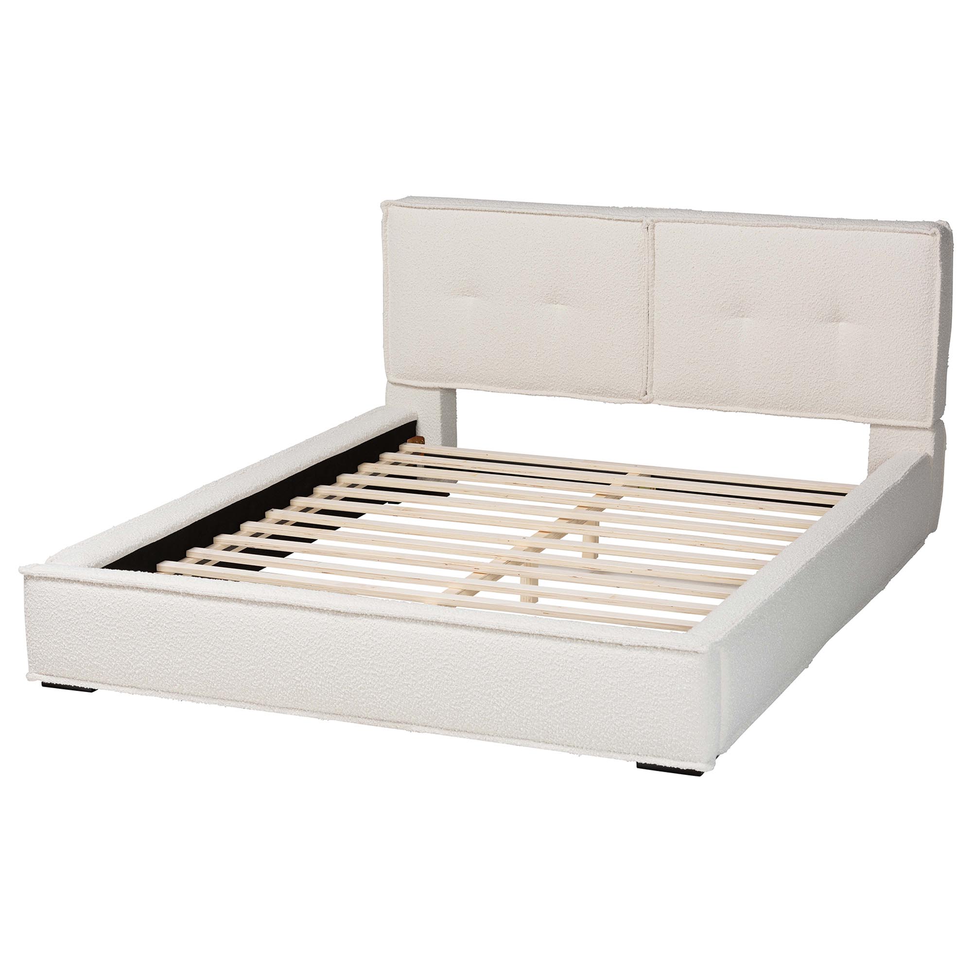 Baxton Studio Laverick Modern Cream Boucle Queen Platform Bed with Border Piping