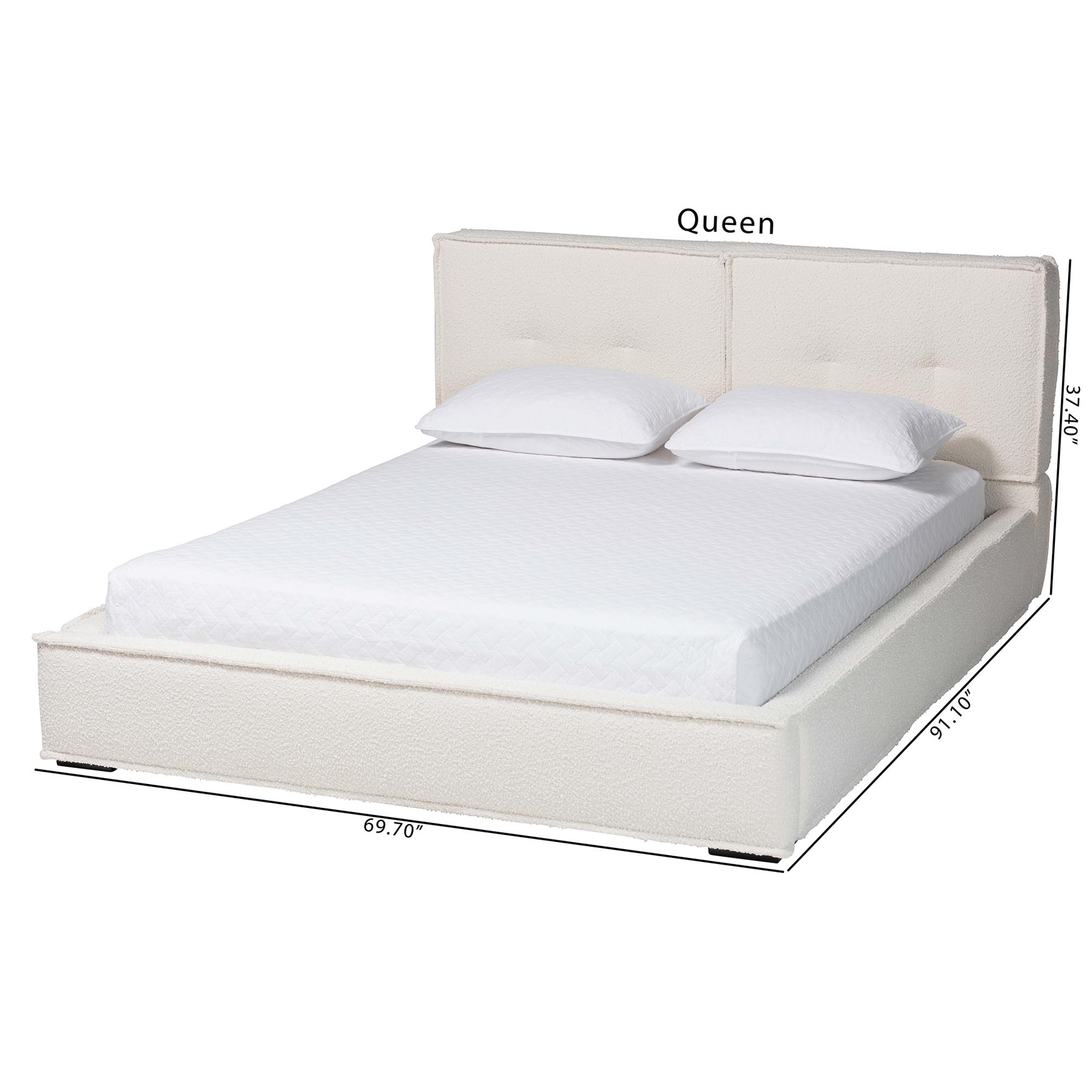Baxton Studio Laverick Modern Cream Boucle Queen Platform Bed with Border Piping
