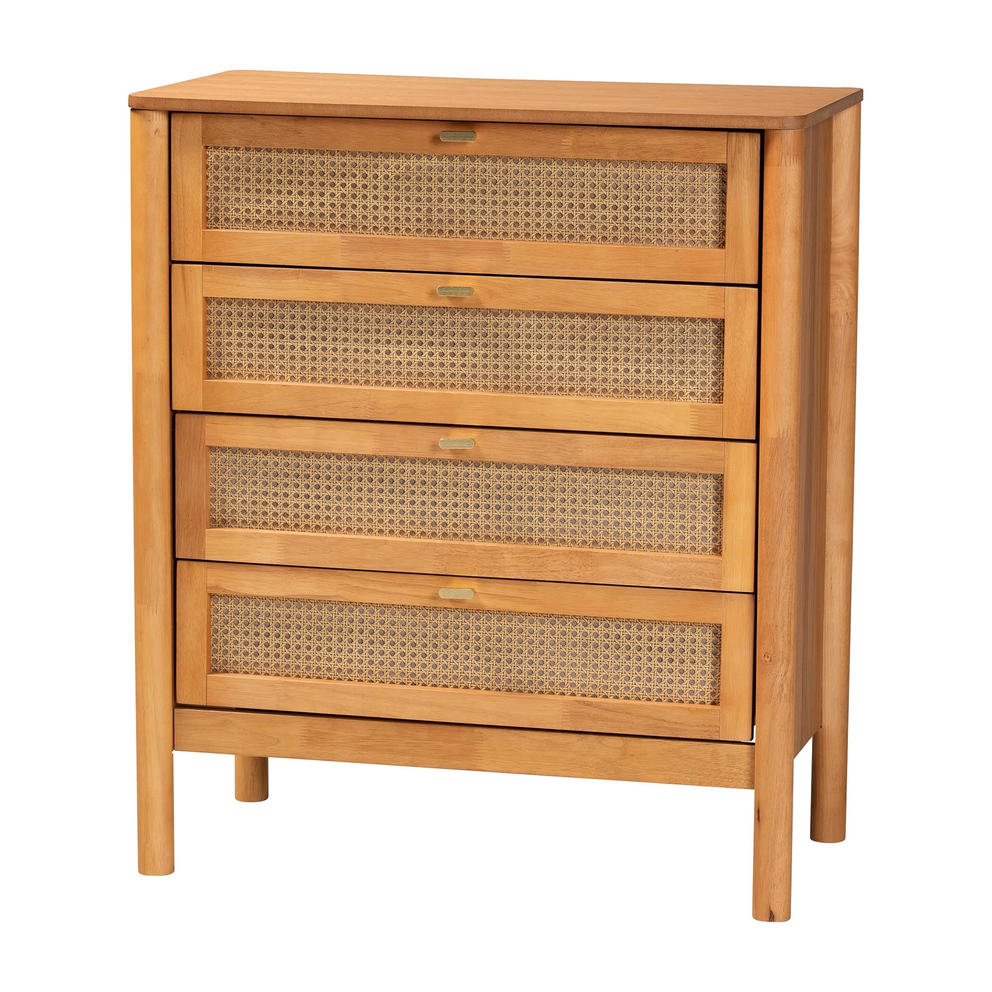 Baxton Studio Jenn Golden Brown Wood Japandi 3-Piece Storage Set with Distressed-Finished Rattan
