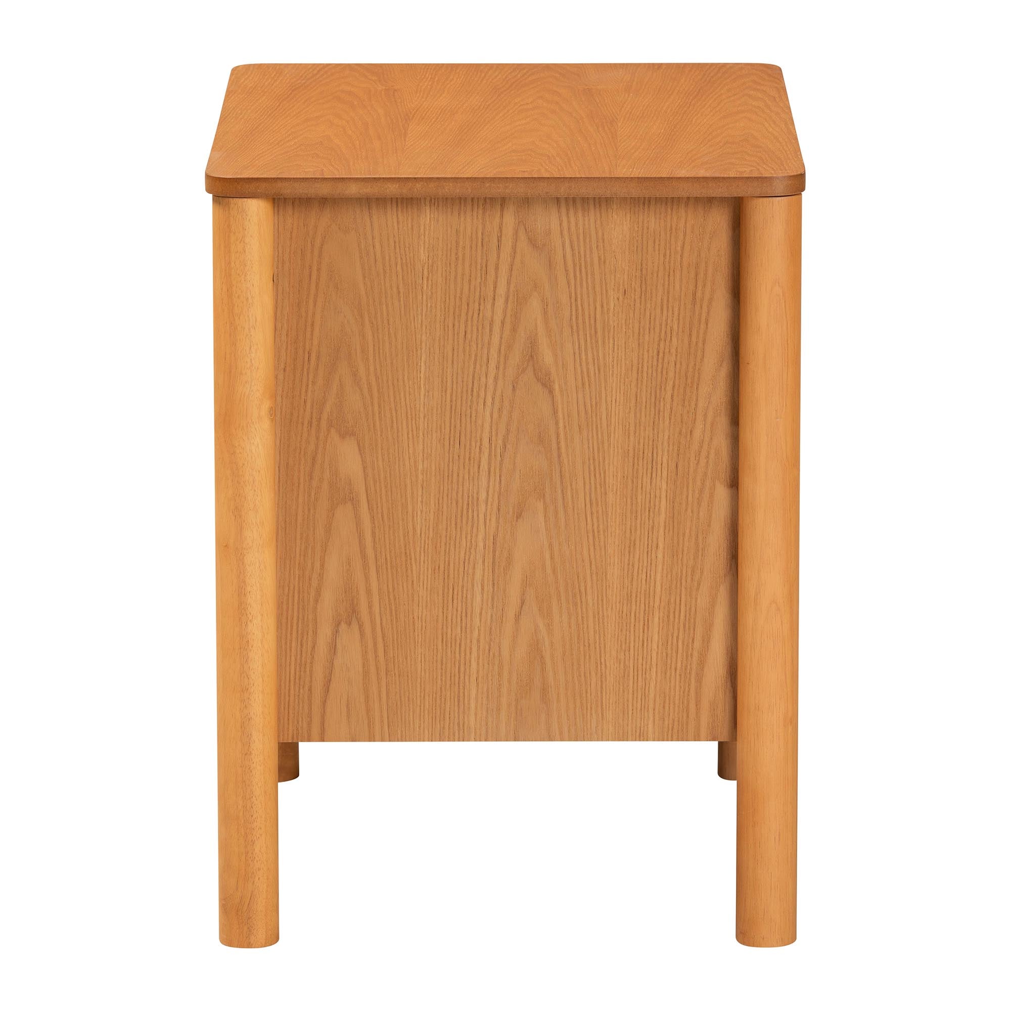 Baxton Studio Jenn Golden Brown Wood Japandi 2-Drawer Nightstand with Distressed-Finished Rattan