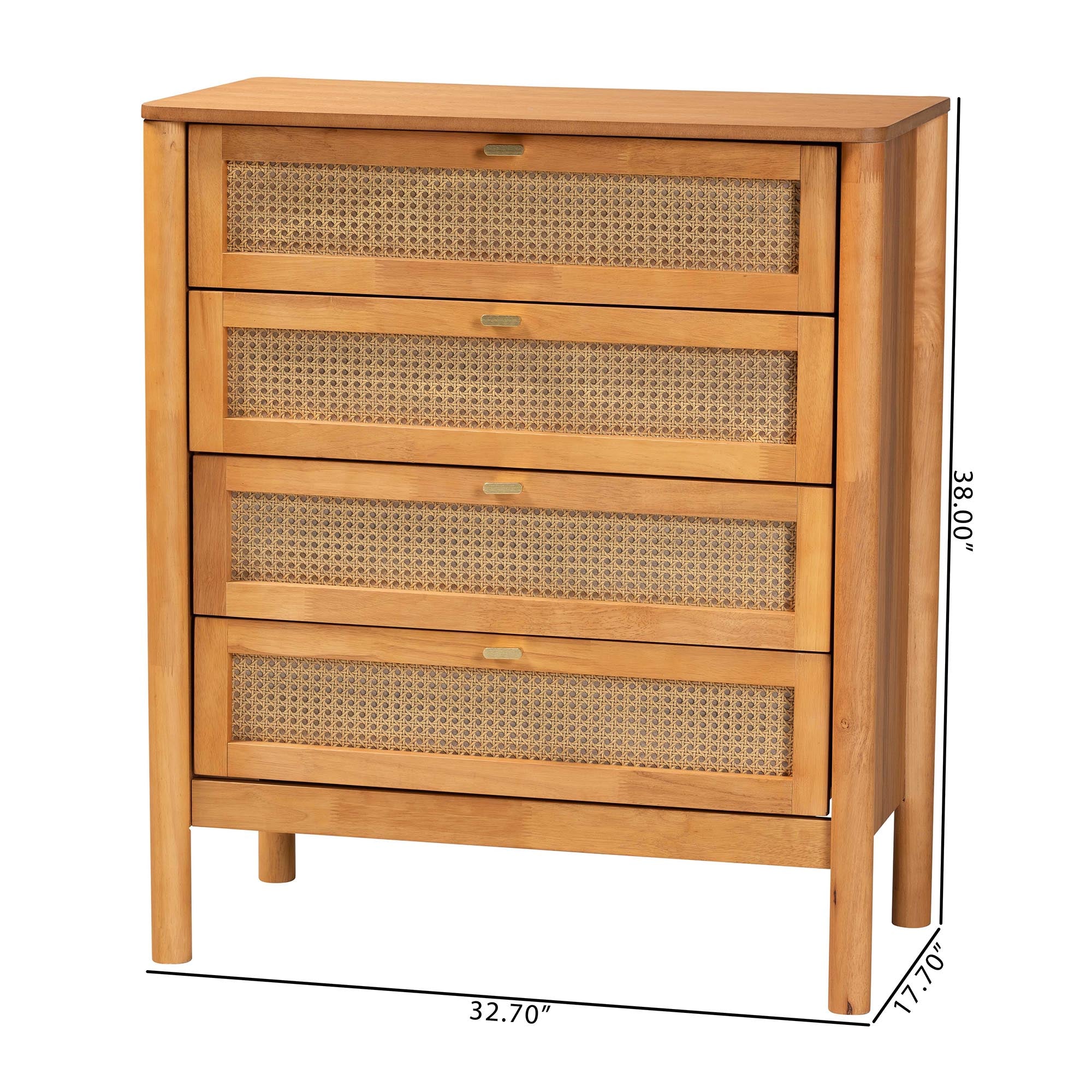 Baxton Studio Jenn Golden Brown Wood Japandi 4-Drawer Chest with Distressed-Finished Rattan