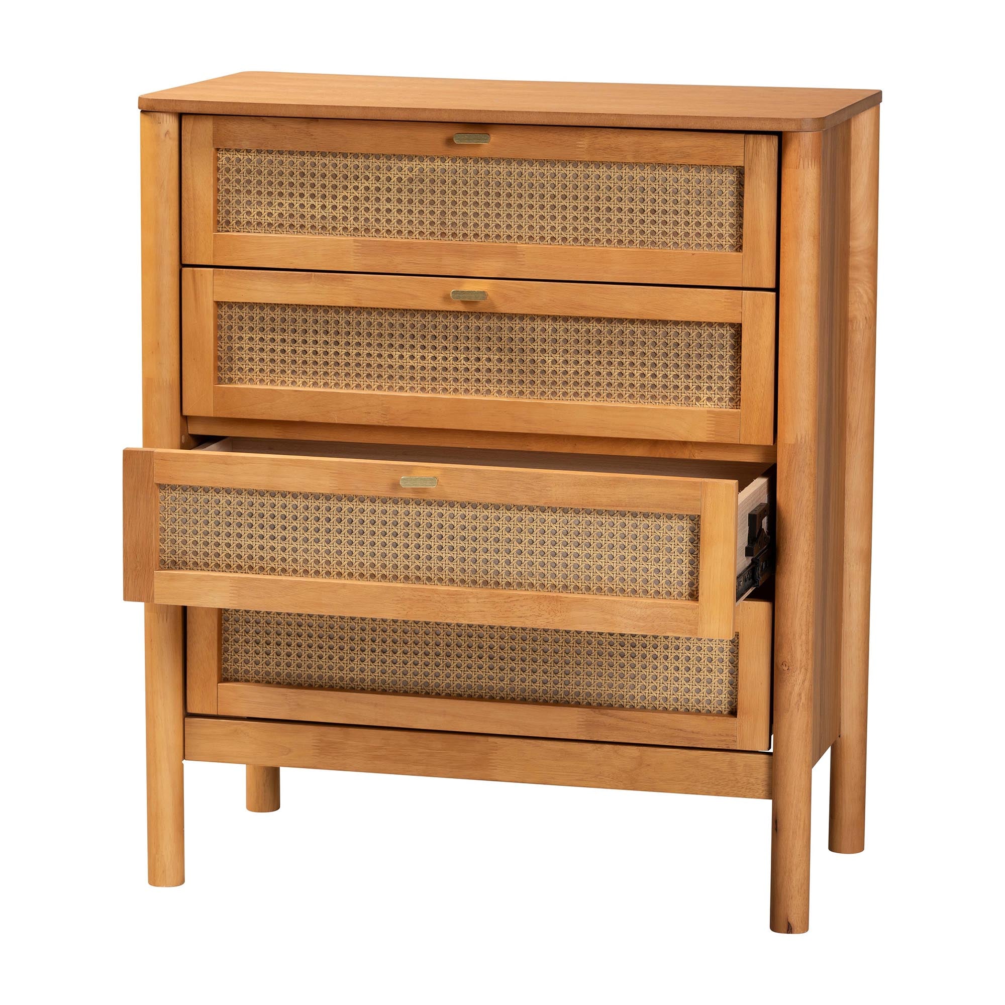 Baxton Studio Jenn Golden Brown Wood Japandi 4-Drawer Chest with Distressed-Finished Rattan