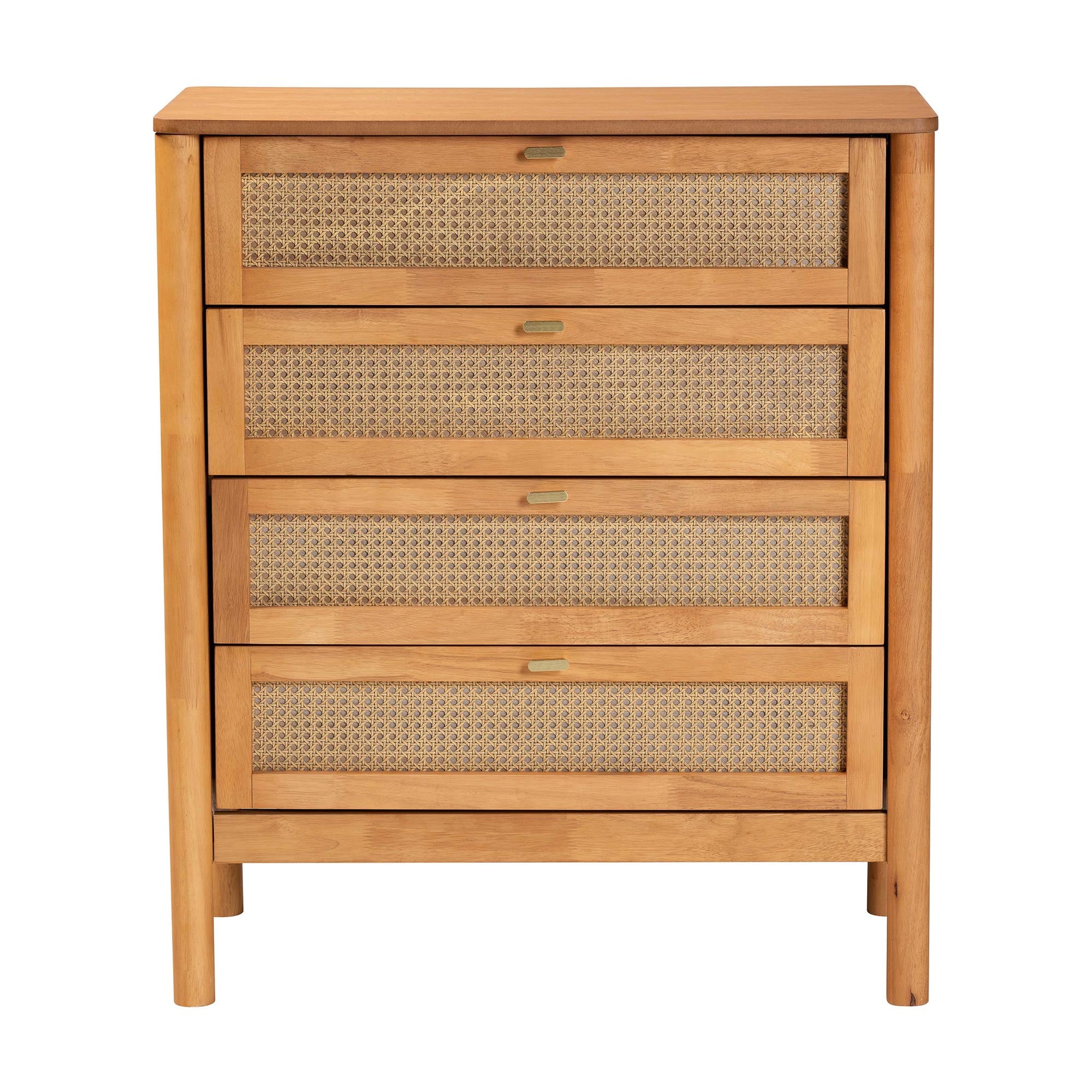 Baxton Studio Jenn Golden Brown Wood Japandi 4-Drawer Chest with Distressed-Finished Rattan