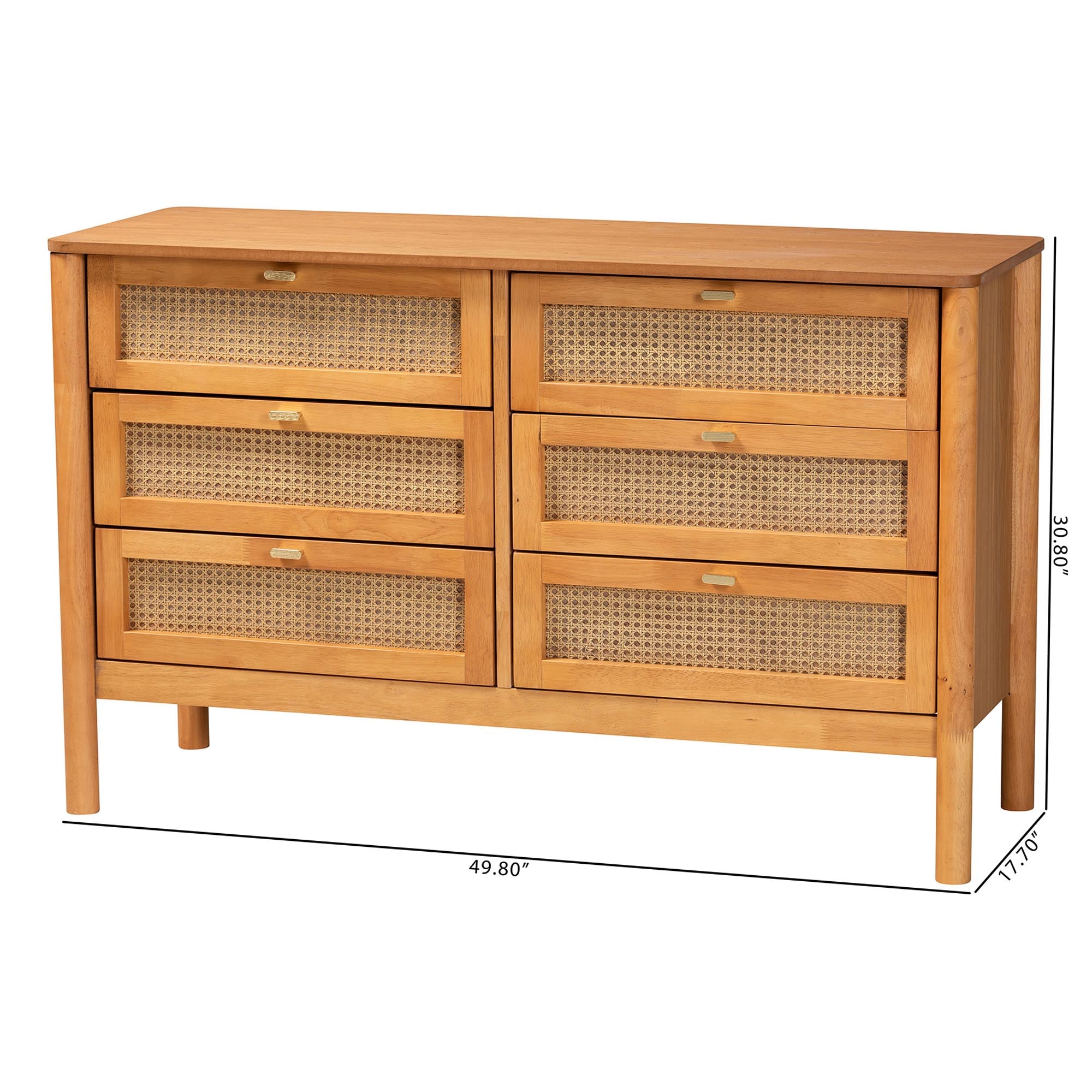 Baxton Studio Jenn Golden Brown Wood Japandi 6-Drawer Dresser with Distressed-Finished Rattan